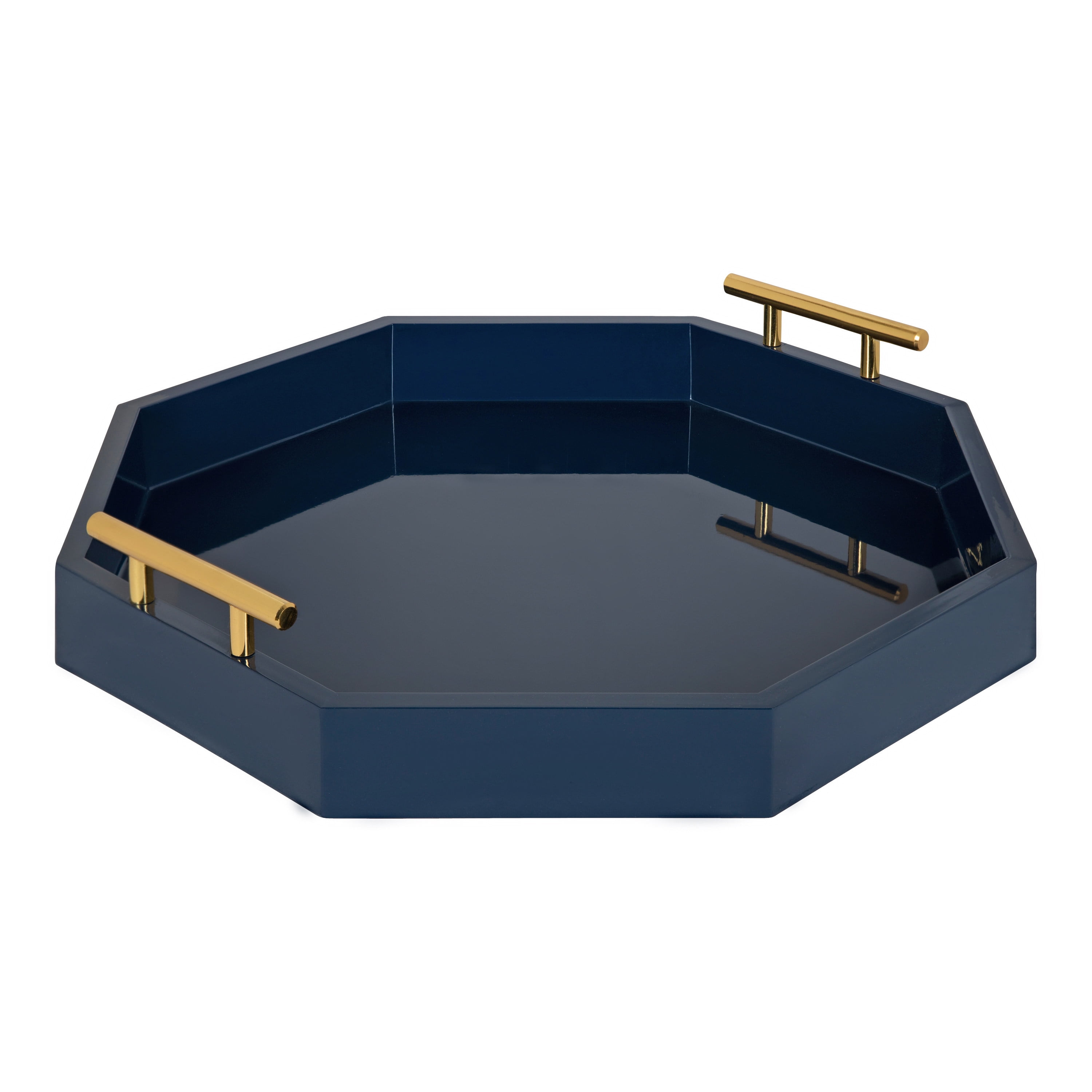 Kate and Laurel Lipton Decorative Modern Octagon Tray, 18 x 18, Navy and Gold, Chic Serving Tray for Storage, Organization, and Display