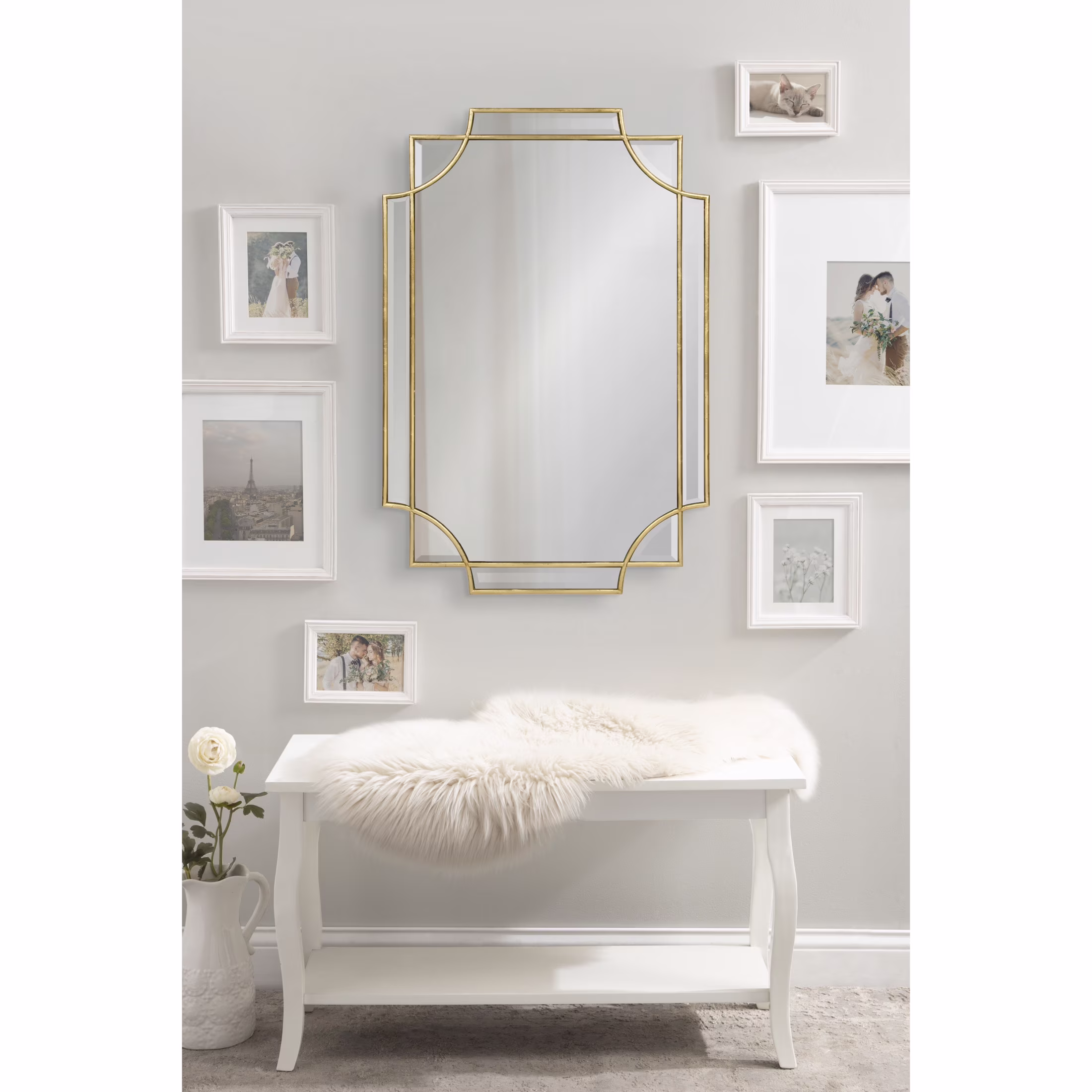 Kate and Laurel Minuette Traditional Wall Mirror, 24 x 36, Gold, Decorative Farmhouse Mirror with Elegant Scalloped Interlocking Geometry and Slim Profile