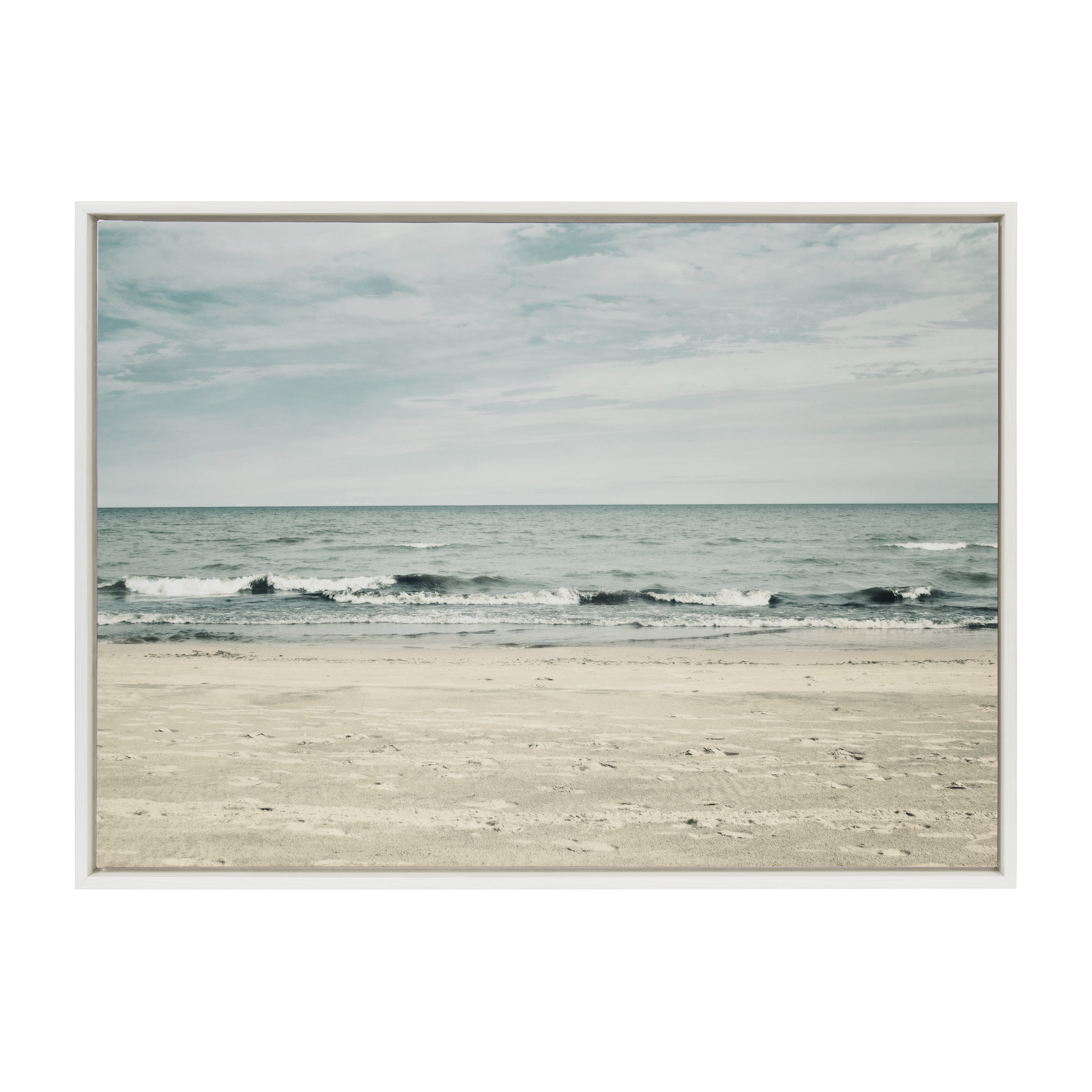 Kate and Laurel Sylvie Beach 2 Framed Canvas Wall Art by Emiko and Mark Franzen of F2Images, 28x38 White, Decorative Coastal Art Print for Wall