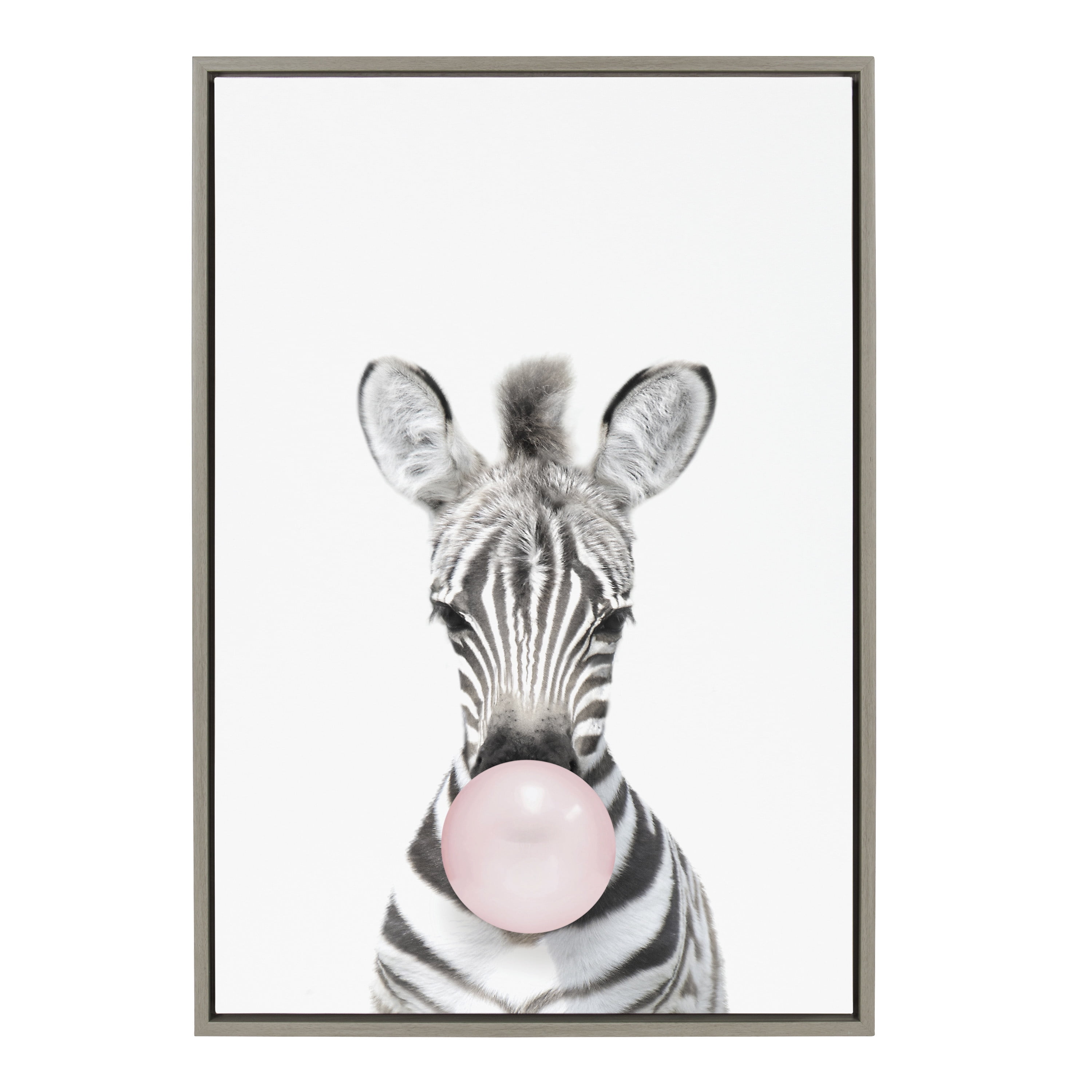 Kate and Laurel Sylvie Bubble Gum Zebra Framed Canvas Wall Art by Amy Peterson Art Studio, 23x33 Gray, Decorative Zoo Animal Art Print for Wall