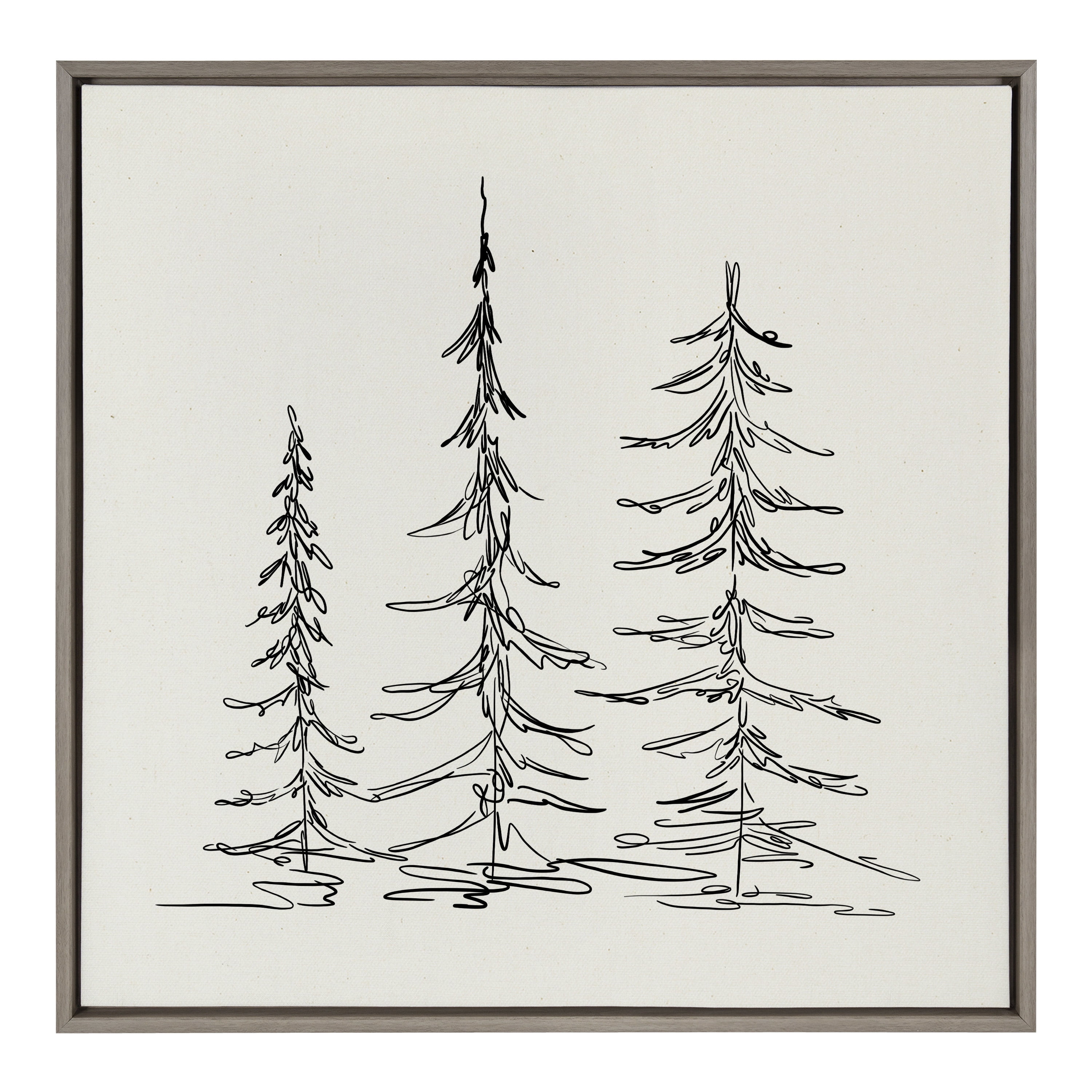 Kate and Laurel Sylvie Minimalist Evergreen Trees Sketch Framed Canvas Wall Art by The Creative Bunch Studio, 30x30 Gray, Chic Modern Art for Wall