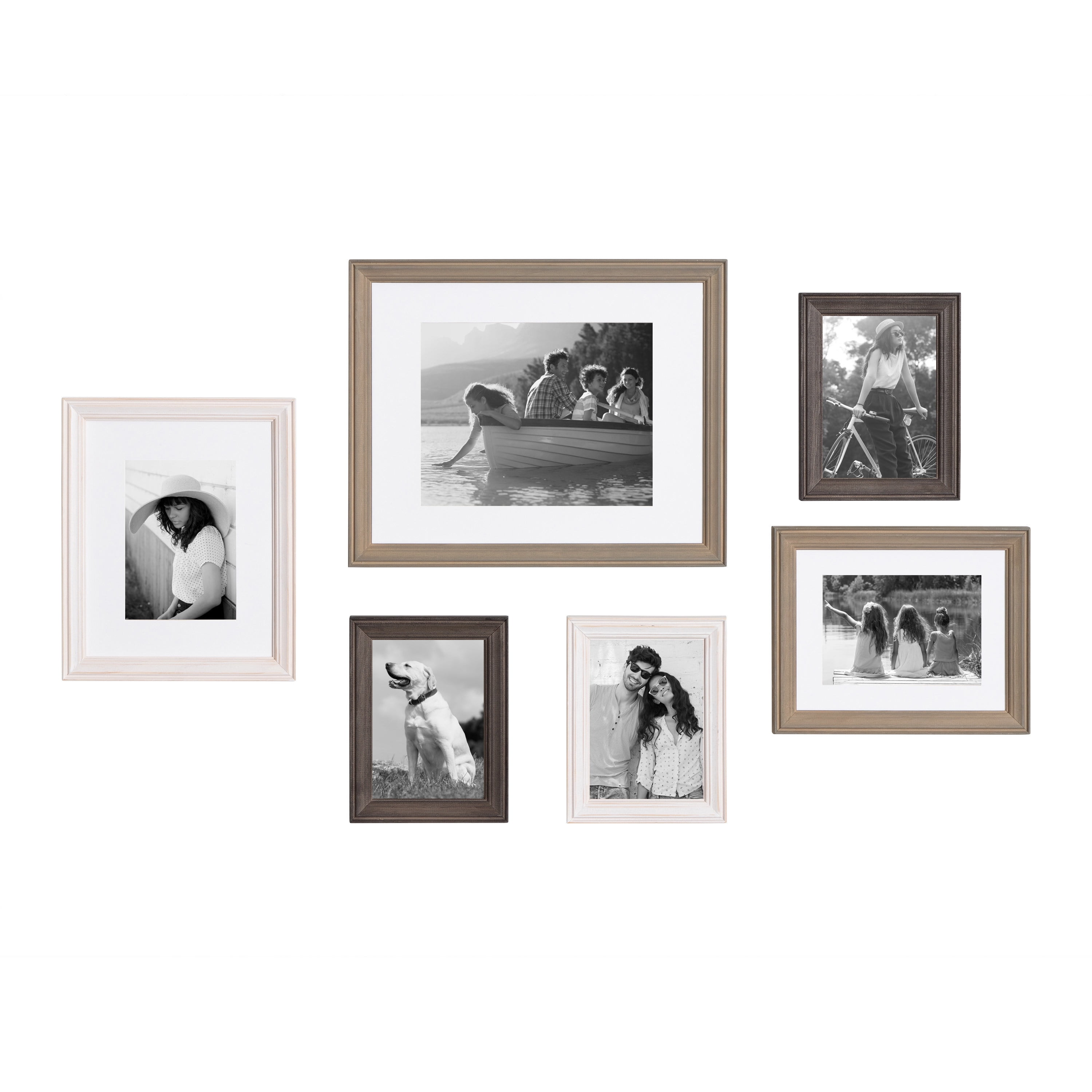 Kate and Laurel Bordeaux Gallery Frame Wall Kit, Set of 6 with Assorted Size Frames in 3 Different Finishes - Whitewash, Charcoal Gray, and Rustic Gray
