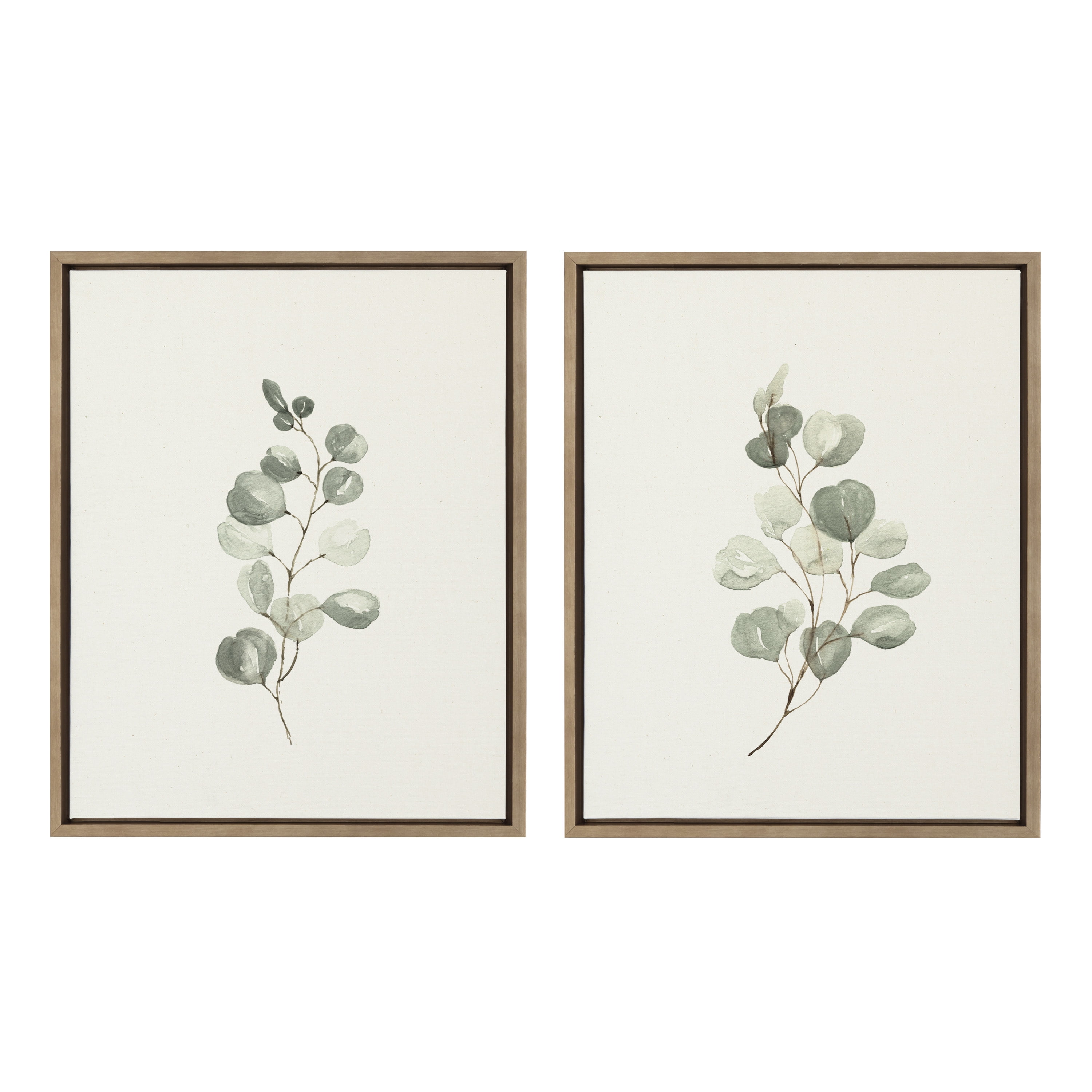 Kate and Laurel Sylvie Eucalyptus Framed Linen Textured Canvas Wall Art Set by Maja Mitrovic of Makes My Day Happy, 18x24 Gold, Decorative Botanical Art for Wall