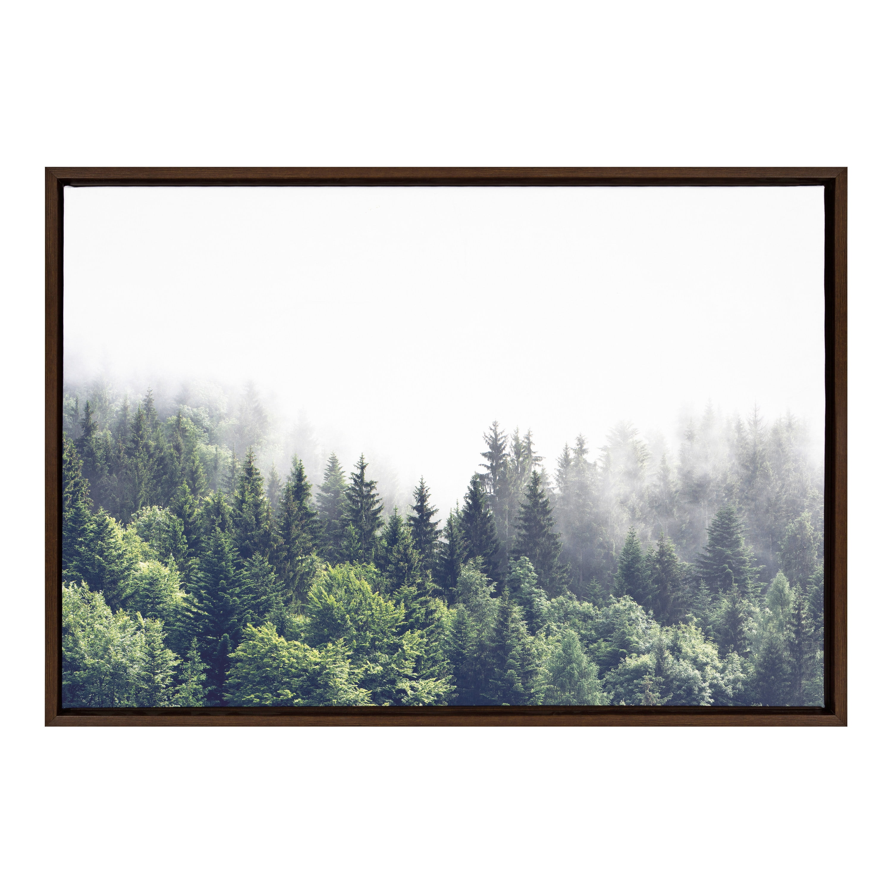 Kate and Laurel Sylvie Lush Green Forest on a Foggy Day Framed Canvas Wall Art by The Creative Bunch Studio, 23x33 Brown, Mystifying Nature Art for Wall