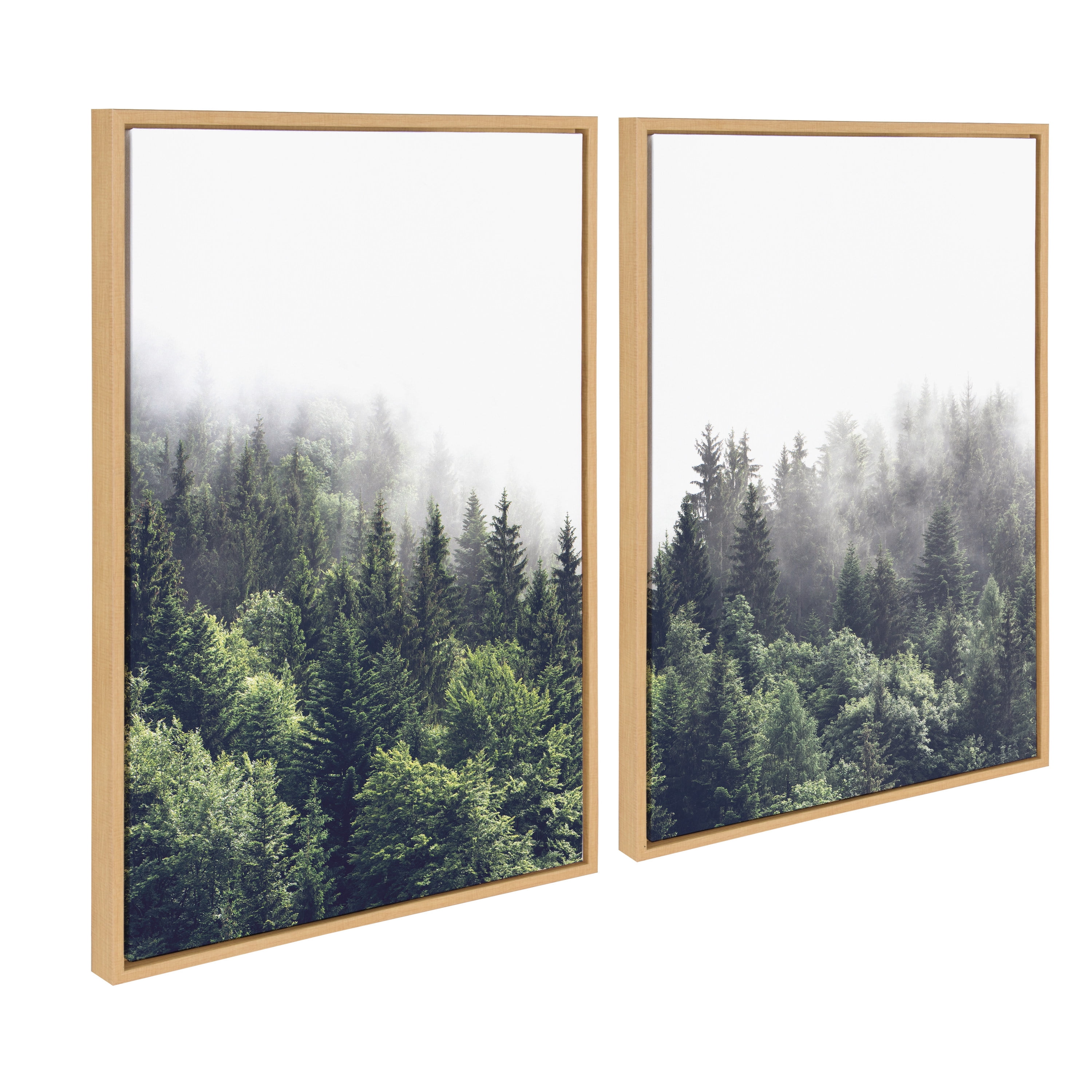 Kate and Laurel Sylvie Lush Green Forest on a Foggy Day Left and Right Framed Canvas Wall Art Set by The Creative Bunch Studio, 2 Piece 23x33 Natural, Nature Mountains Landscape Art Set for Wall