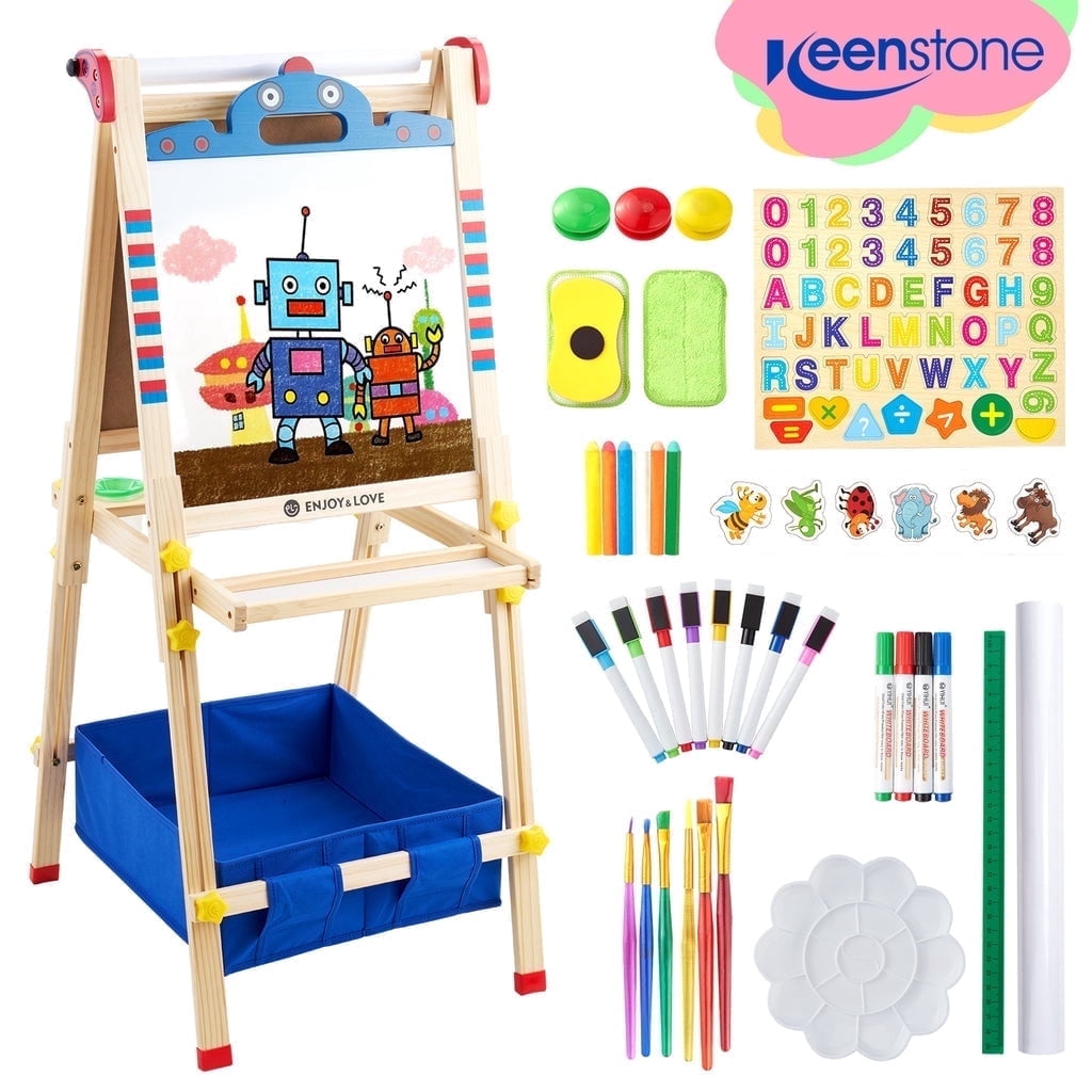 Keenstone Robot Art Easel for Kids, Learning-Toy for 3,4,5,6,7,8 Years Old Boy&Girls, Wooden Chalkboard&Magnetic Whiteboard&Painting Paper Stand, Gift&Art Supplies for Toddler