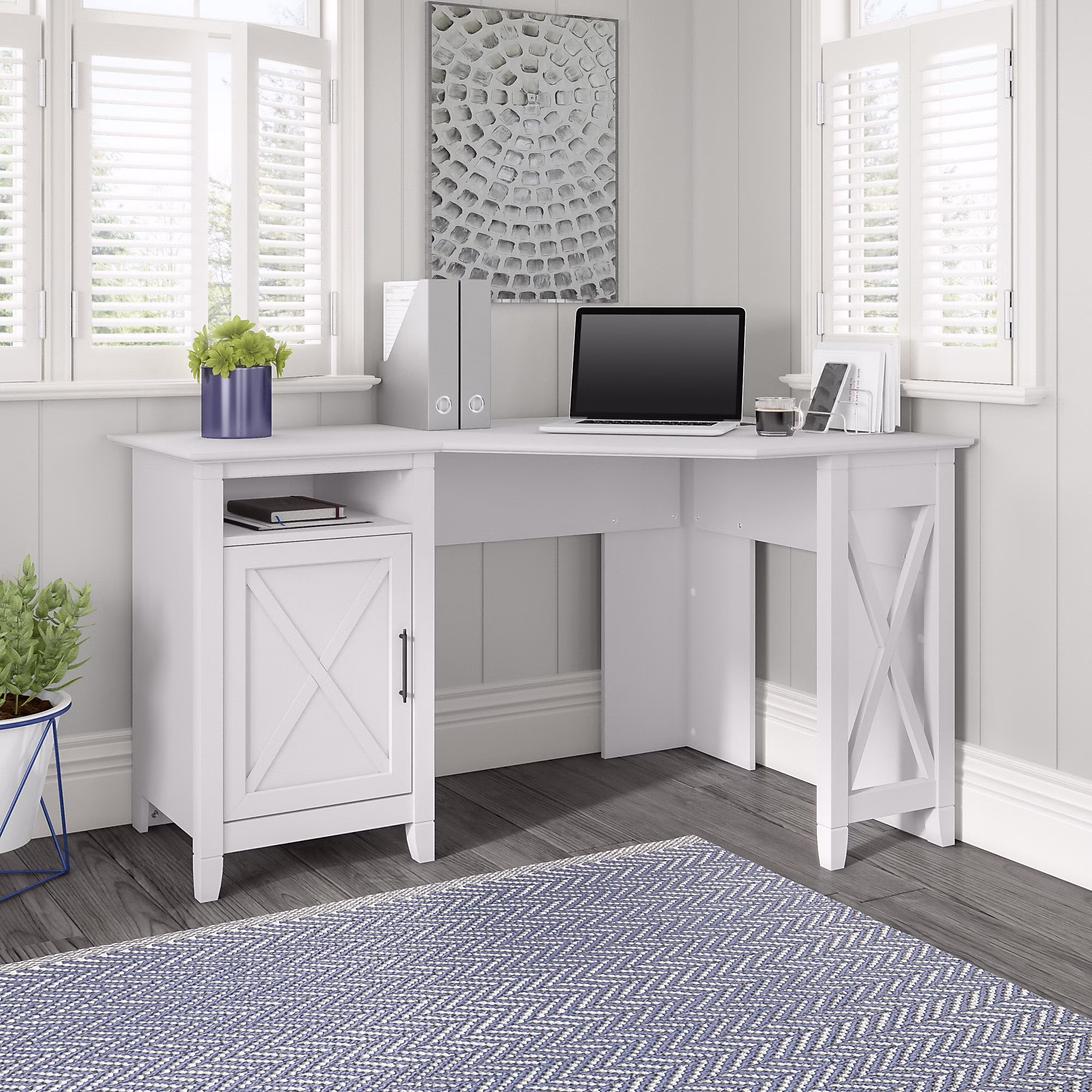 Key West 54W Corner Computer Desk with Storage in White Oak - Engineered Wood