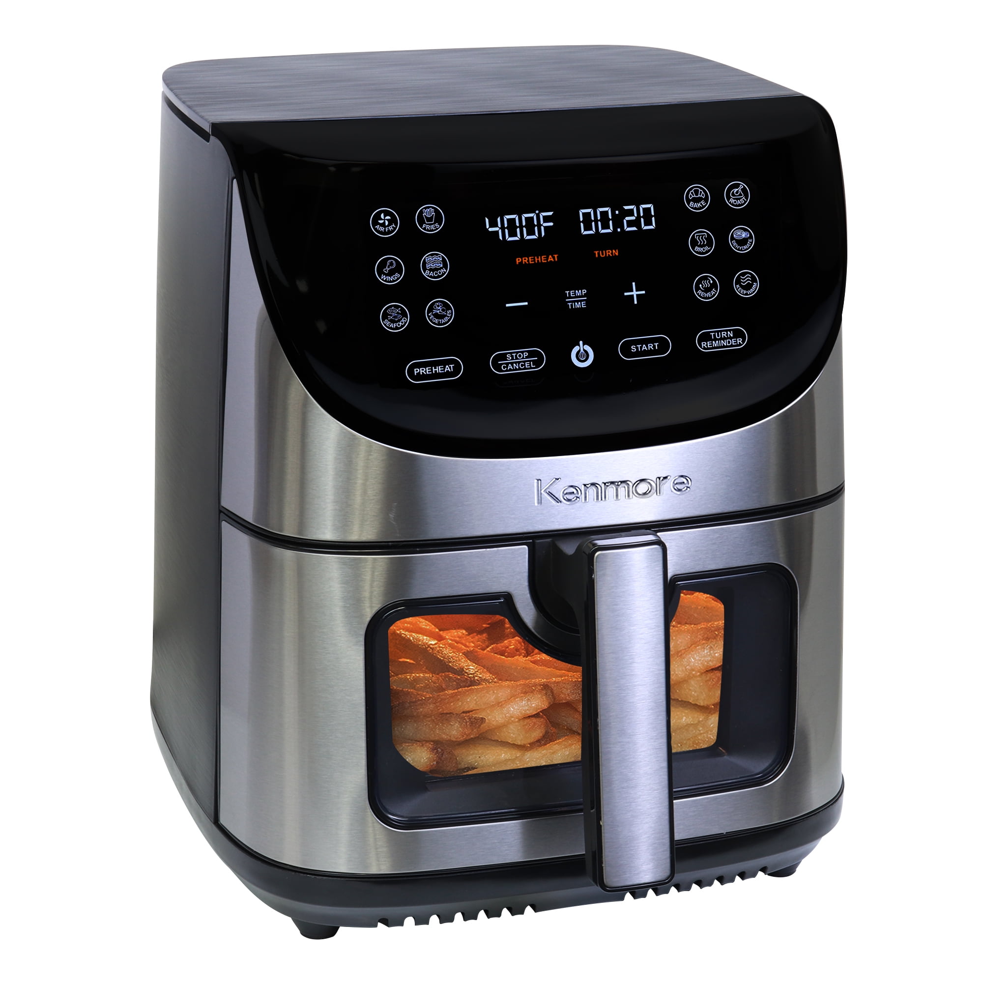 Kenmore 8-Quart Digital Air Fryer,1700W Programmable Air Fryer with 12 Preset Cooking Functions, Touchscreen Controls, Adjustable Temperature & Timer, Viewing Window, Stainless Steel