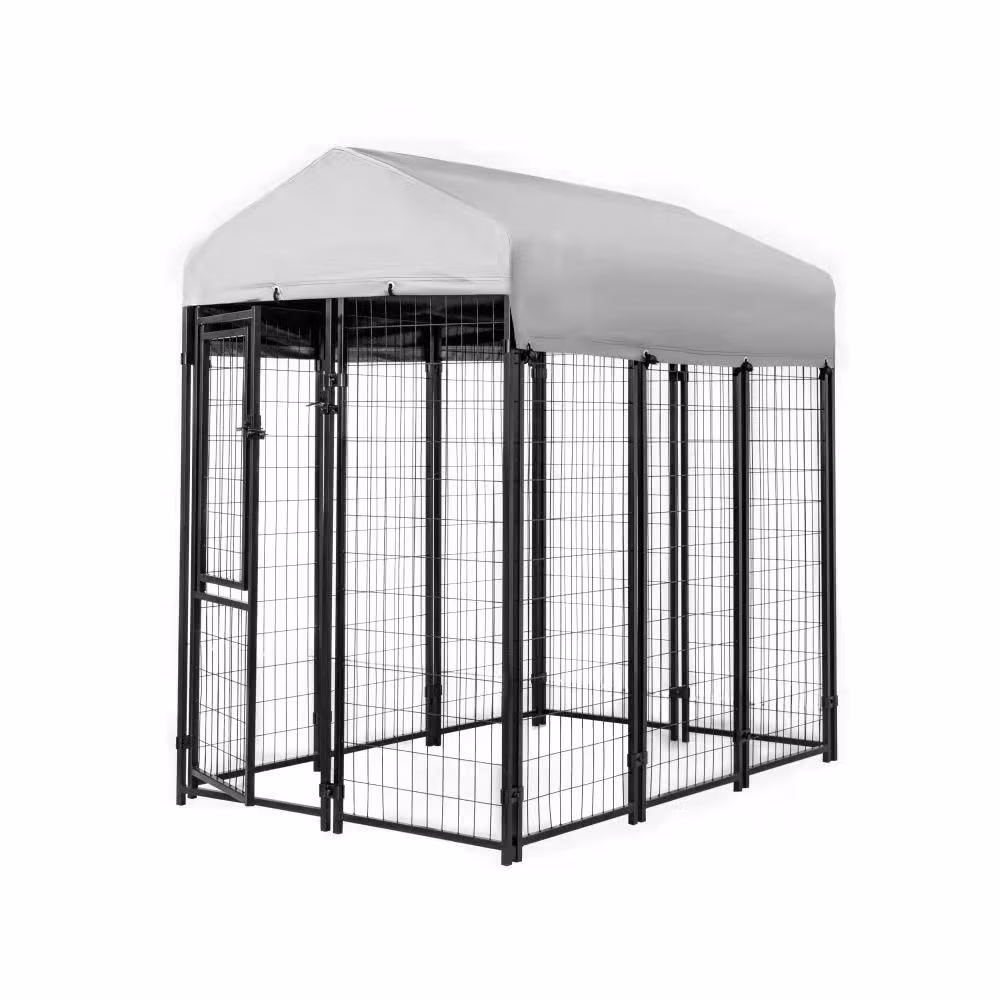 KennelMaster Welded Wire Dog Kennel, Indoor & Outdoor Use, Waterproof Cover Included, Black, 6ft x 4ft x 6ft