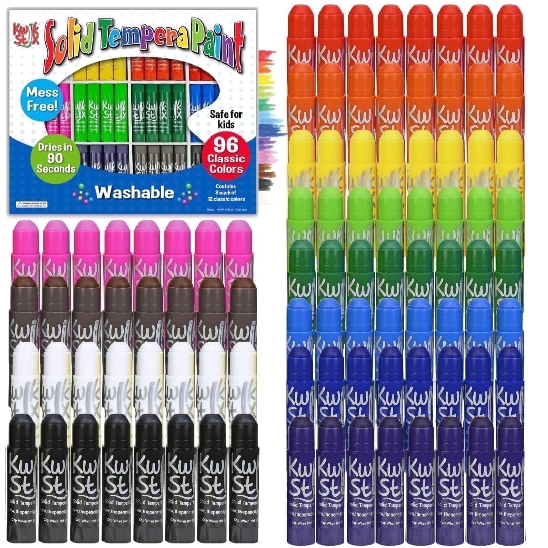 Kwik Stix Solid Tempera Paint Sticks, 96 Count Class Pack, Washable, Quick-Drying, Non-Toxic, Assorted Classic Colors