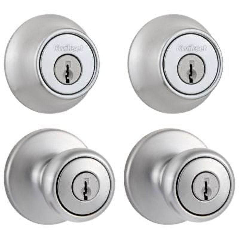 Kwikset 242 Tylo Keyed Entry Knob And Sgl Cyl Deadbolt Project Pack in SC