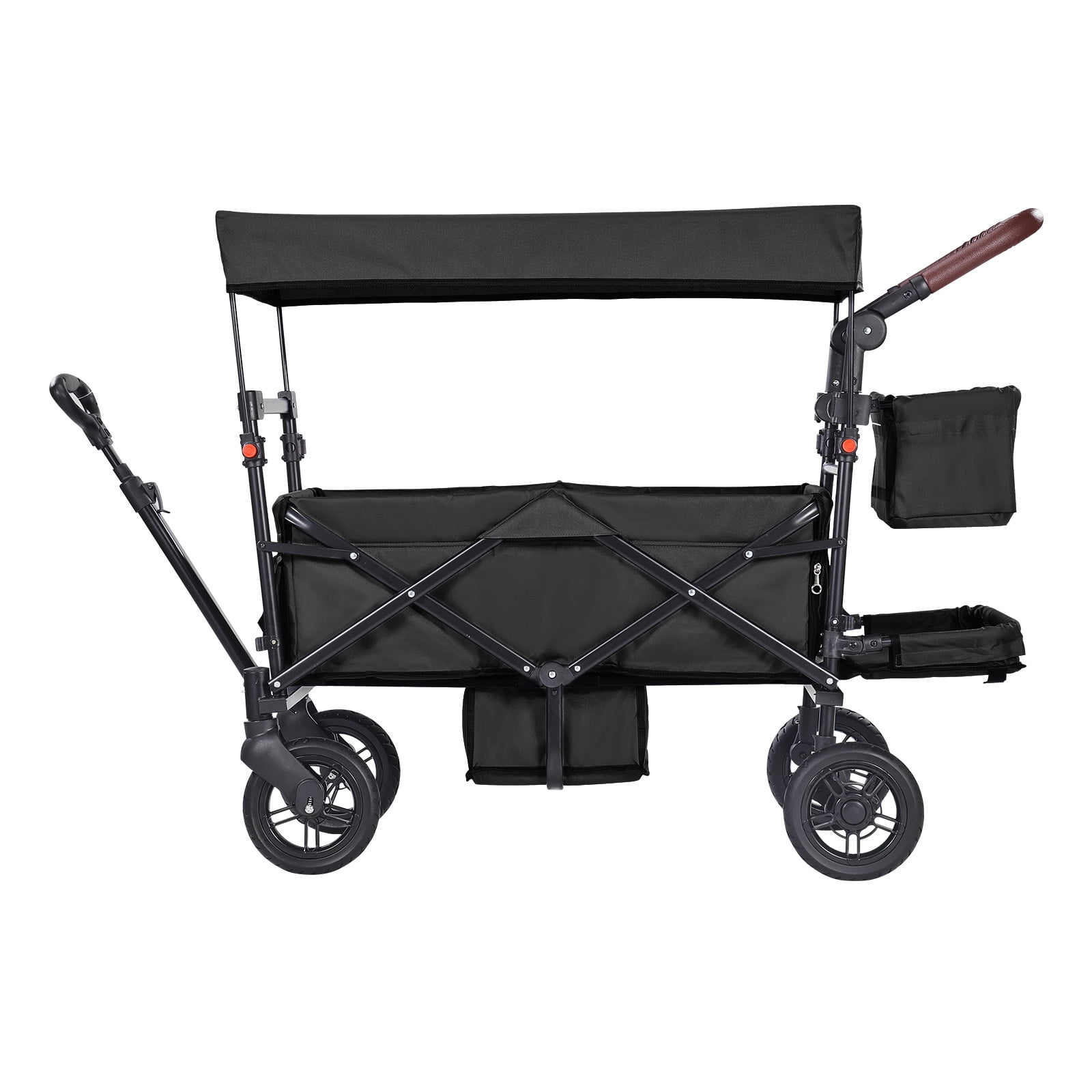 KFFKFF Wagon Stroller for 2 Kids, All-Terrain Stroller Wagon with Detachable Canopy, Adjustable Handlebar, Large Capacity Storage Bag, Black