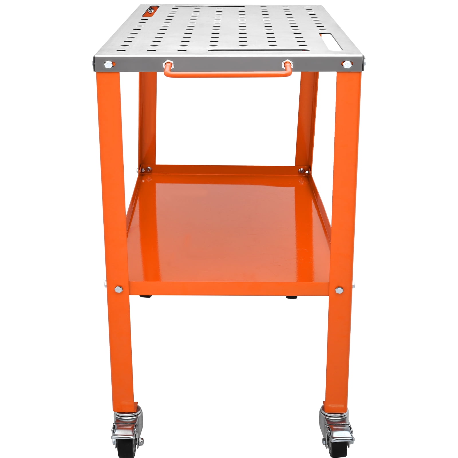 KFFKFF Welding Table 36" x 18", Steel Fabrication Desk with Mobility, 1200lbs Bearing Weight with Braking and Lockable Rollers, 4 Instrument Spaces, 5/8-inch Accessory Openings, and a Tool Holder