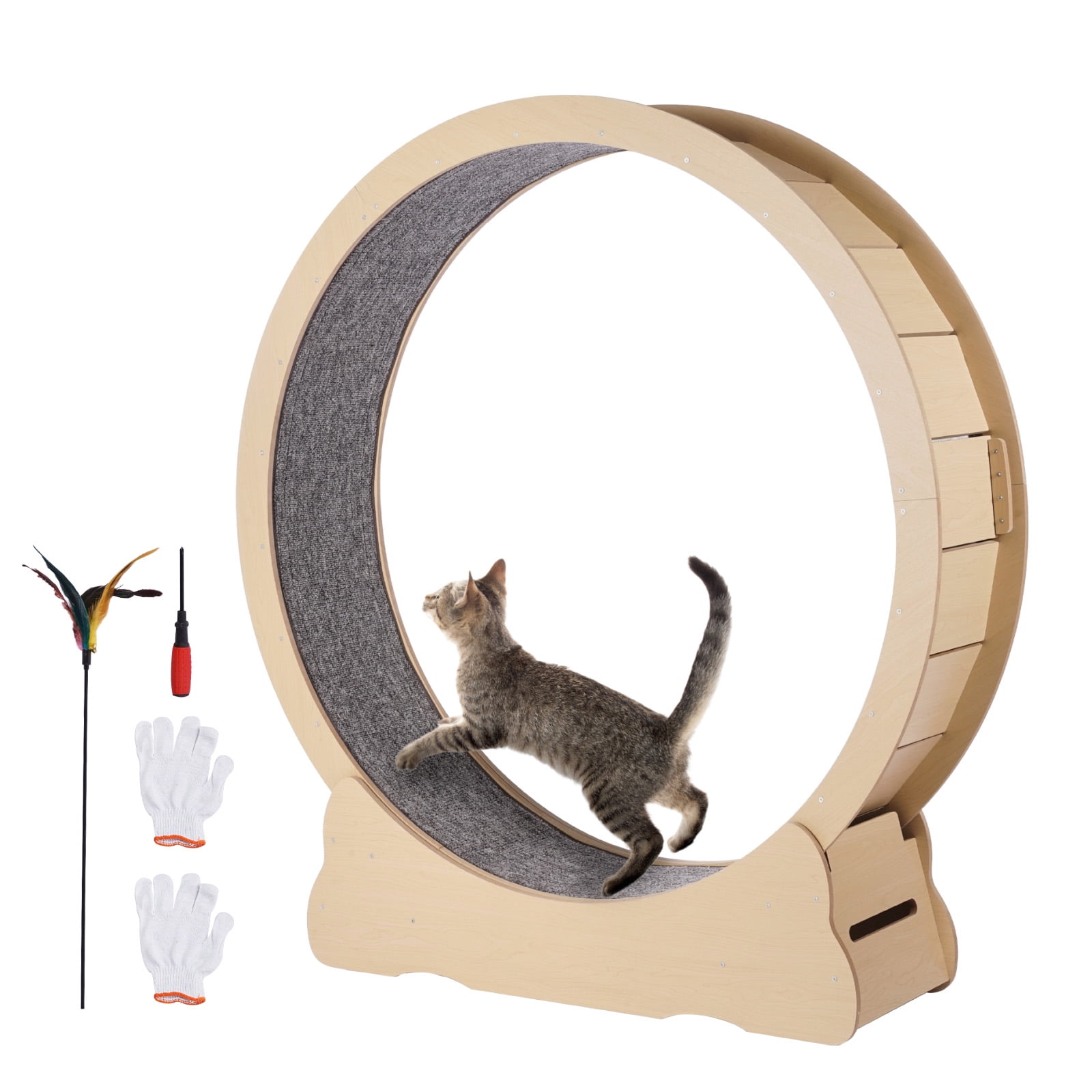 KFFKFF Feline Activity Wheel, 52" Broad Feline Indoor Exercise Wheel, Feline Fitness Wheel Equipped with Removable Rug & Feline Enticement for Jogging/Walking/Coaching