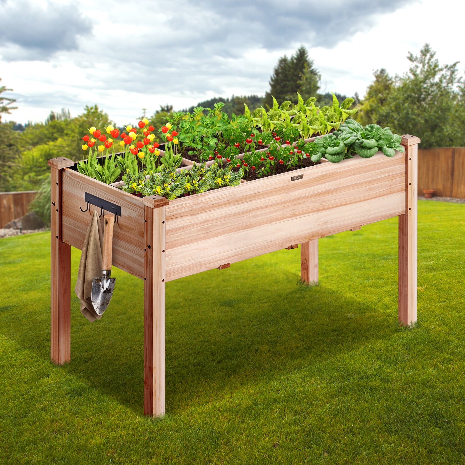 KFFKFF Wooden Raised Garden Bed Planter Box 47.2x22.8x30" Flower Vegetable Herb