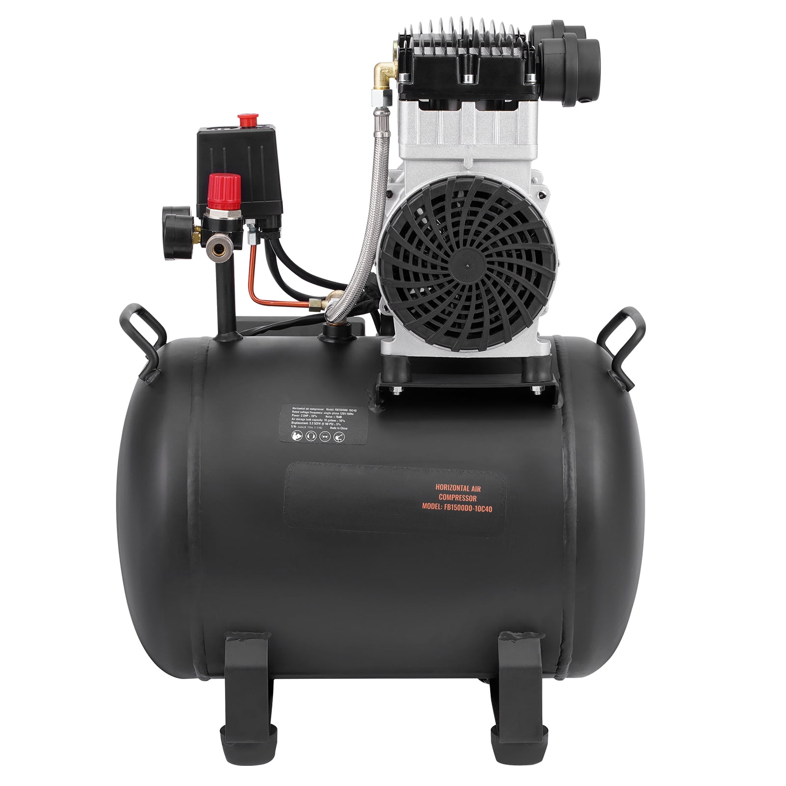 KFFKFF Air Compressor, 10 Gallon Steel Tank, 2HP 5.3 CFM@90 PSI, Oil-Free, Max 125PSI, 78dB Quiet Portable Compressor for Auto Repair, Tire Inflation, Spray Painting
