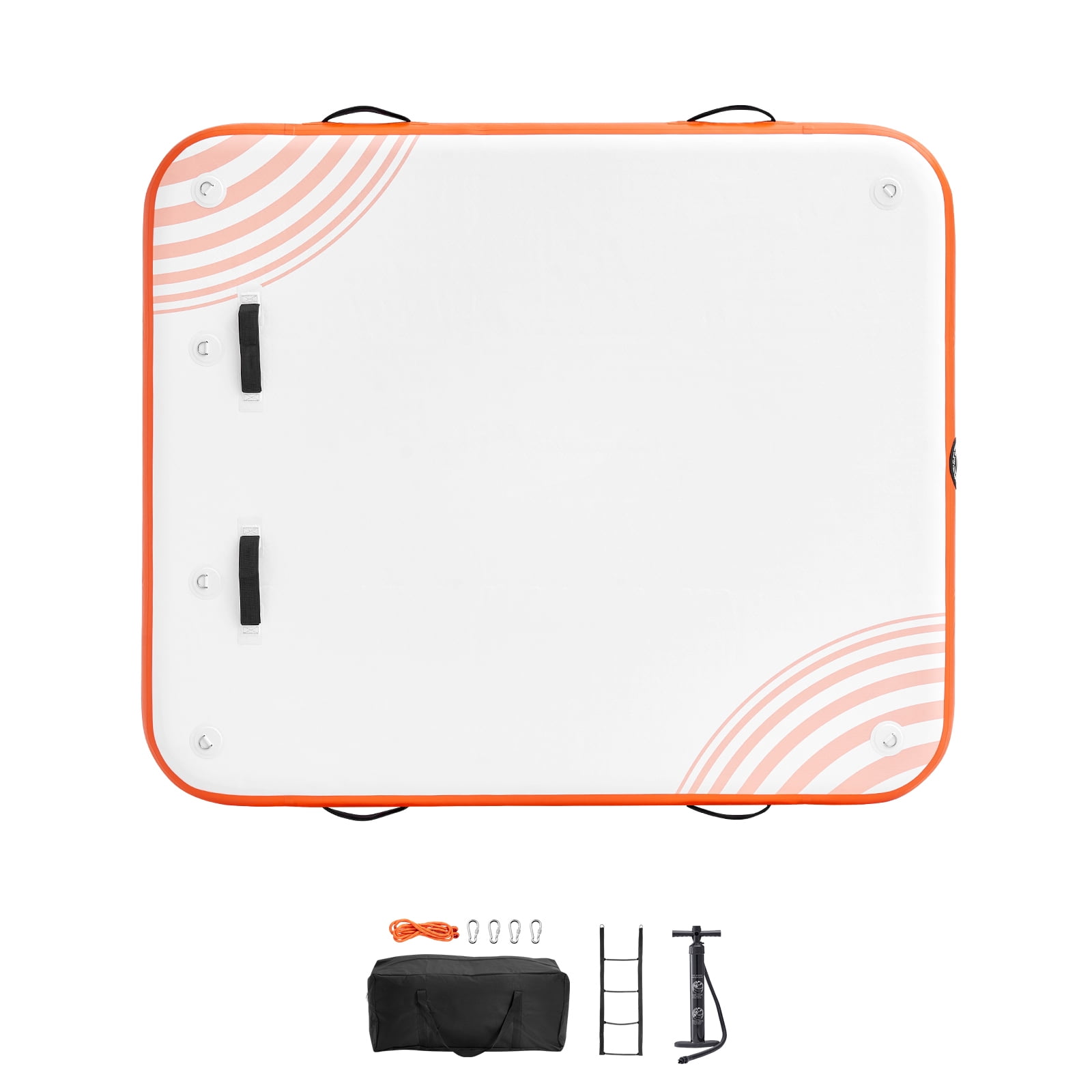 KFFKFF Air-Filled Floating Station, 6 x 5FT Buoyant Water Platform, Slip-Resistant Aquatic Dock Mat with Compact Carry Bag & Removable Steps, Floating Island Mat for Poolside, Beach, and Sea