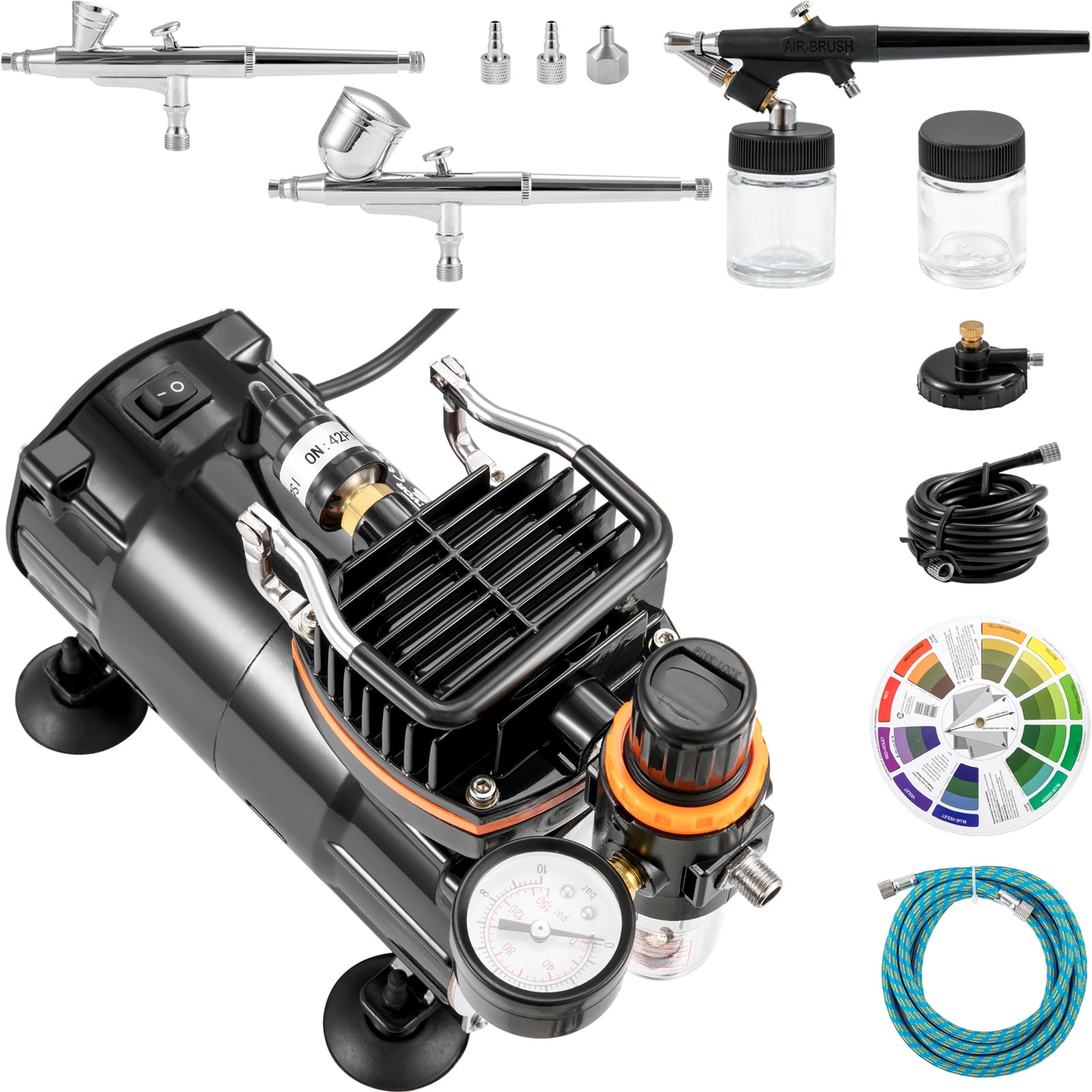 KFFKFF Airbrush Kit, Professional Airbrushing Kit with Compressor, Versatile Dual-Action Gravity Feed Airbrushing System for Artwork, Nail Art, Biscuits, Tattoo Designs