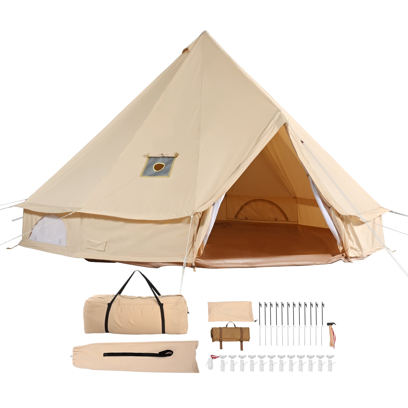KFFKFF Canvas Bell Tent 5m/16.4ft 4-Season Camping Yurt Tent with Stove Jack