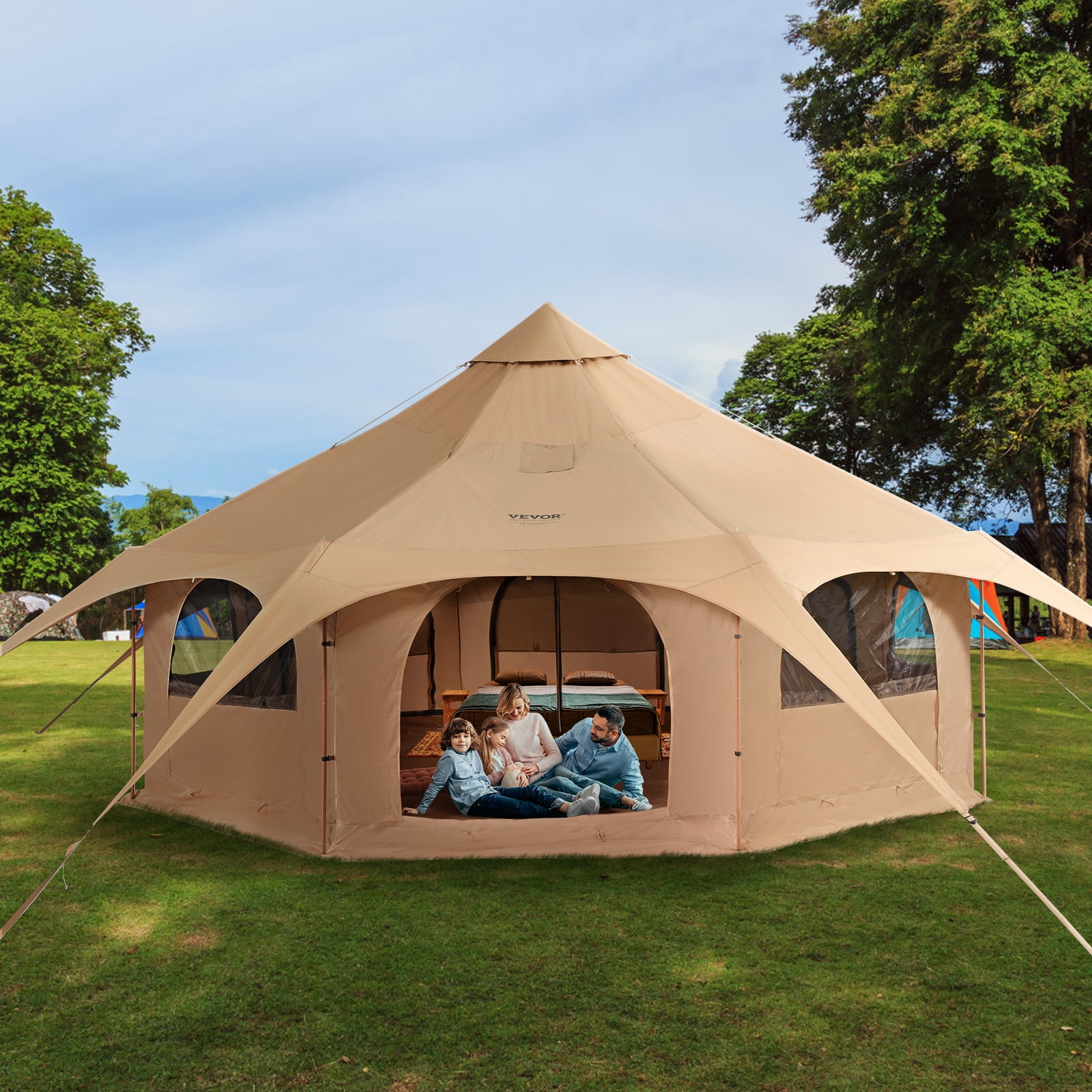 KFFKFF Canvas Tent 4 Seasons 5 m/16.4 ft Bell Tent for Camping with Stove Jack