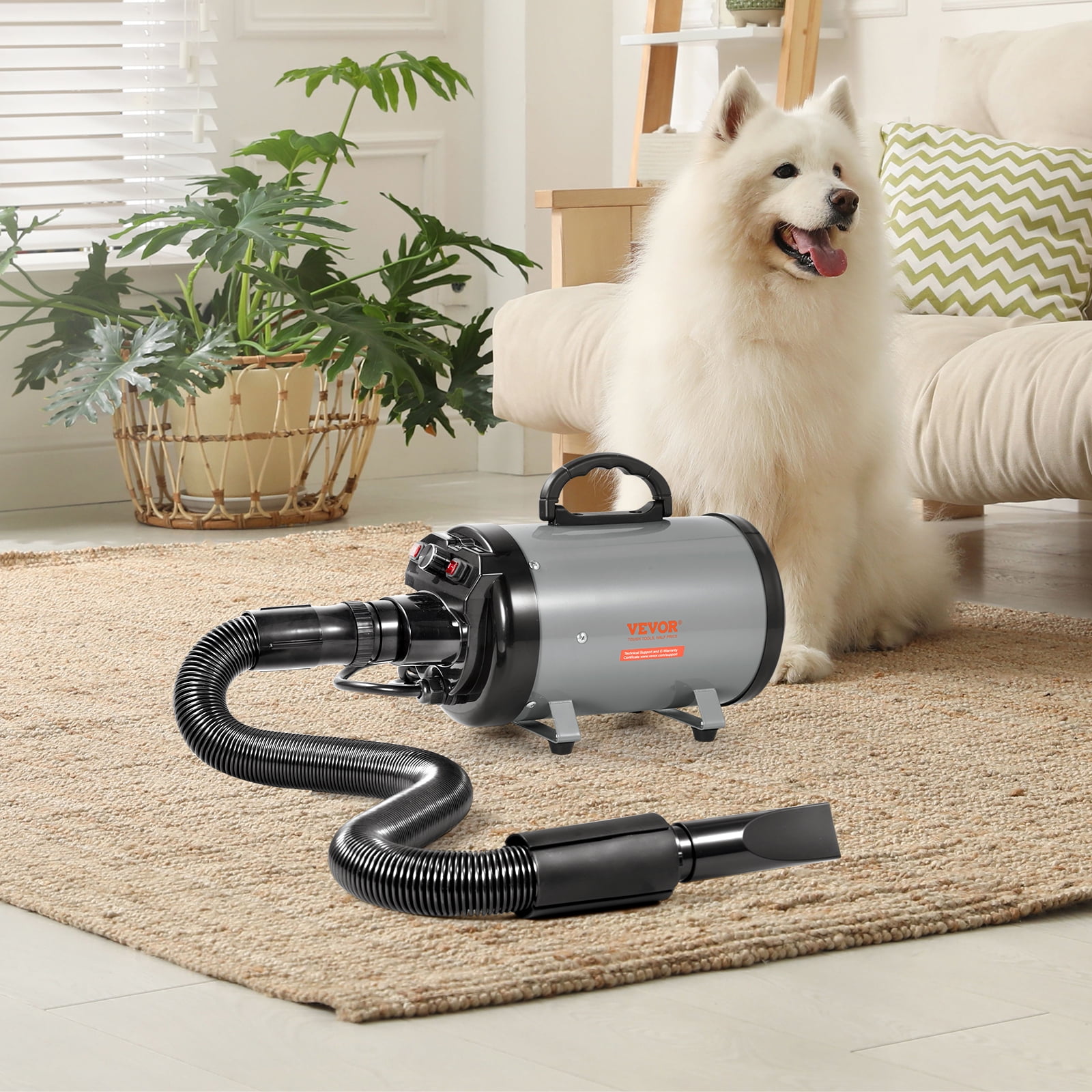 KFFKFF Dog Dryer 2000W Pet Grooming Dryer Adjustable Speed with 4 Nozzles Grey