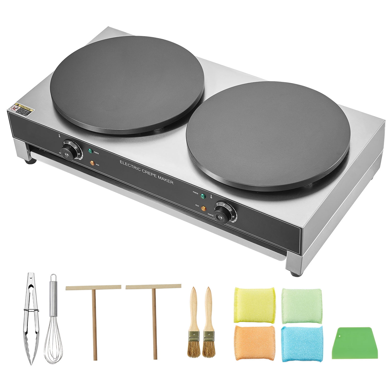 KFFKFF Dual-Head Crepe Maker Machine, 16" Electric Griddle, 3400W Pancake Griddle Precise Temperature Control for Pancakes, Desktop Use