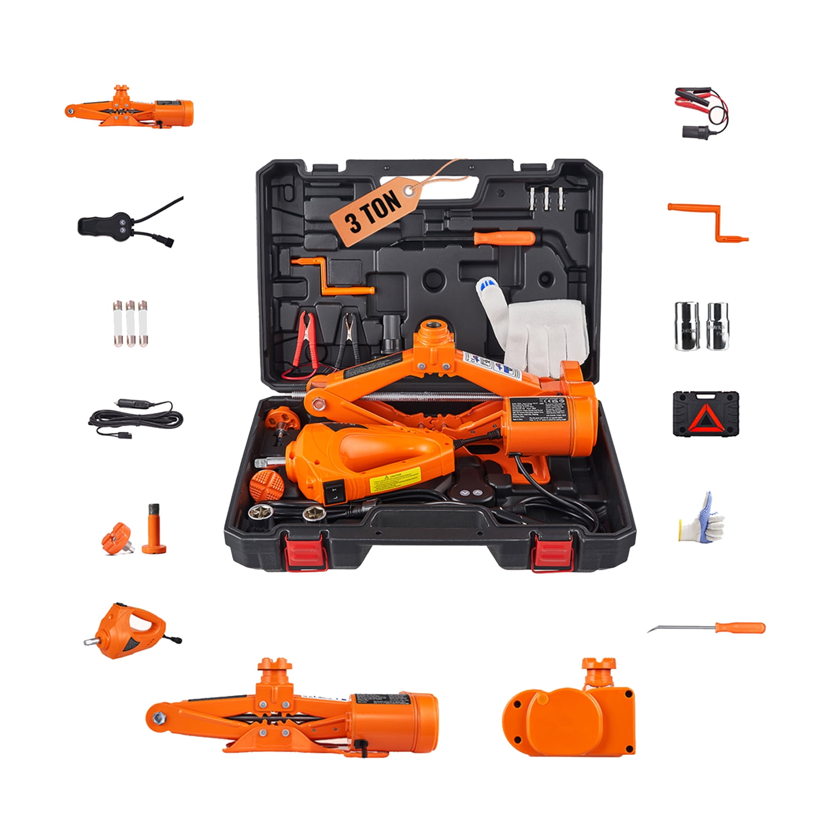 KFFKFF Electric Car Jack, 3 Tons Capacity, Scissor Jack with Electric Wrench, 12V, Dual Saddles, Remote, for Sedans, SUVs, Trucks Tire Replacement