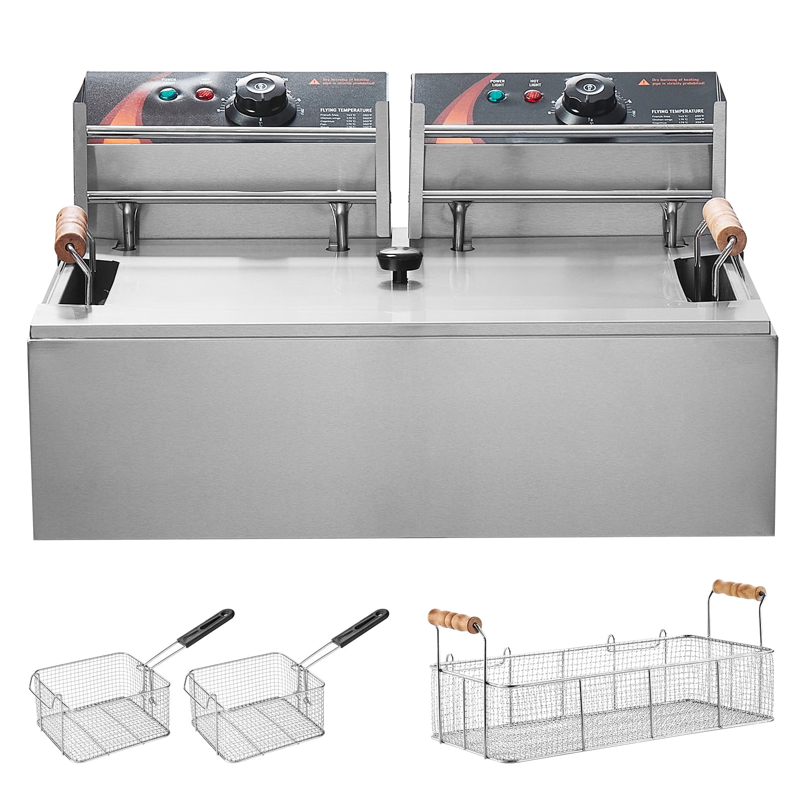 KFFKFF Electric Deep Fryer for Commercial Use, 3000W, with Triple Baskets, 18Qt/17L Capacity, Stainless Steel, Countertop Design, Ideal for Restaurants and Kitchens, Silver