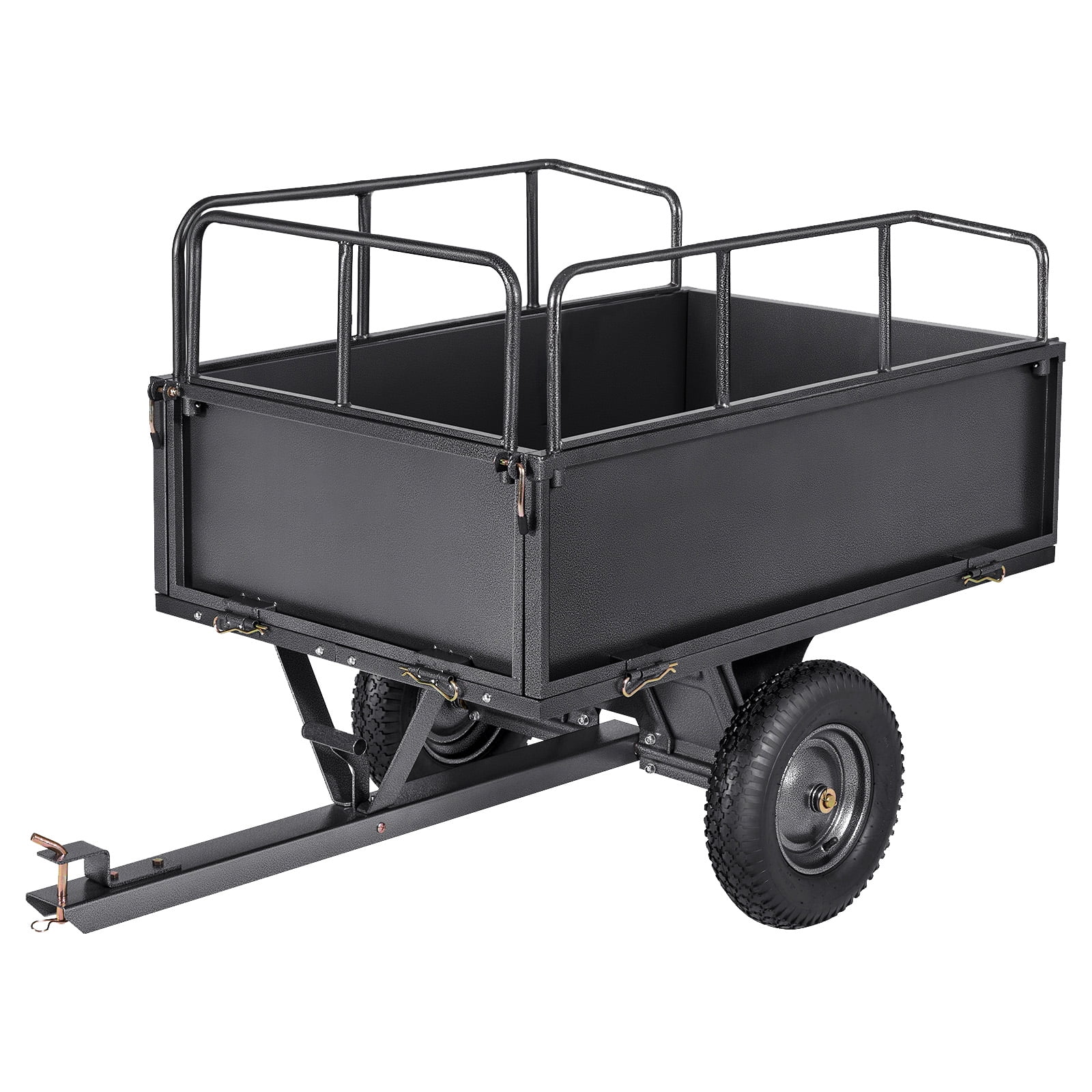 KFFKFF Garden Utility Trailer, 17 Cu. Ft & 600 lbs Capacity, ATV/UTV Tow-Behind Steel Dump Cart with 16" Tires, Hand Pull or Foot Pedal Operation, Durable Yard Trailer for Lawn Mowers and Tractors