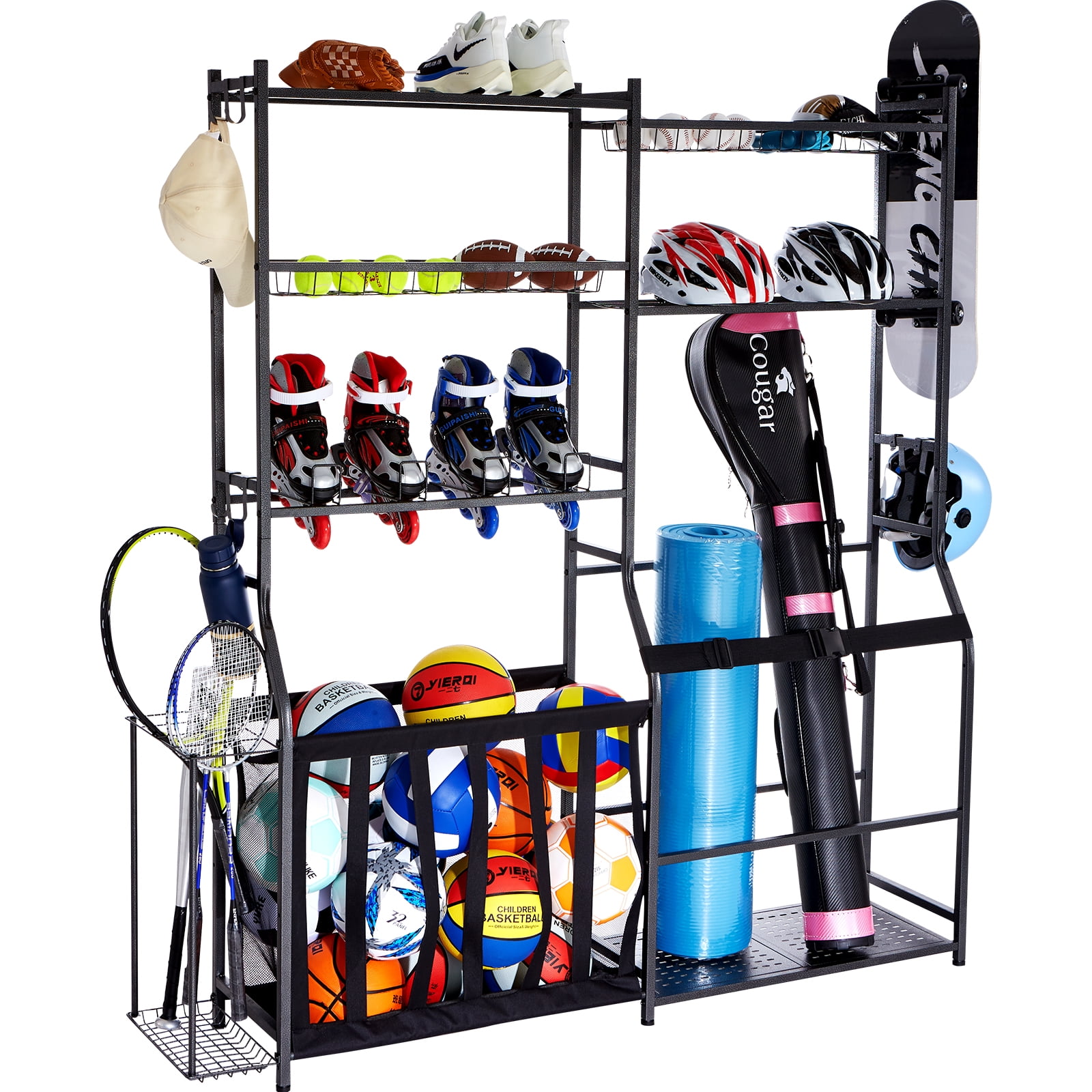 KFFKFF Golf Storage Garage Organizer 2 Golf Bag Stand Holder Club Rack Ball Cart