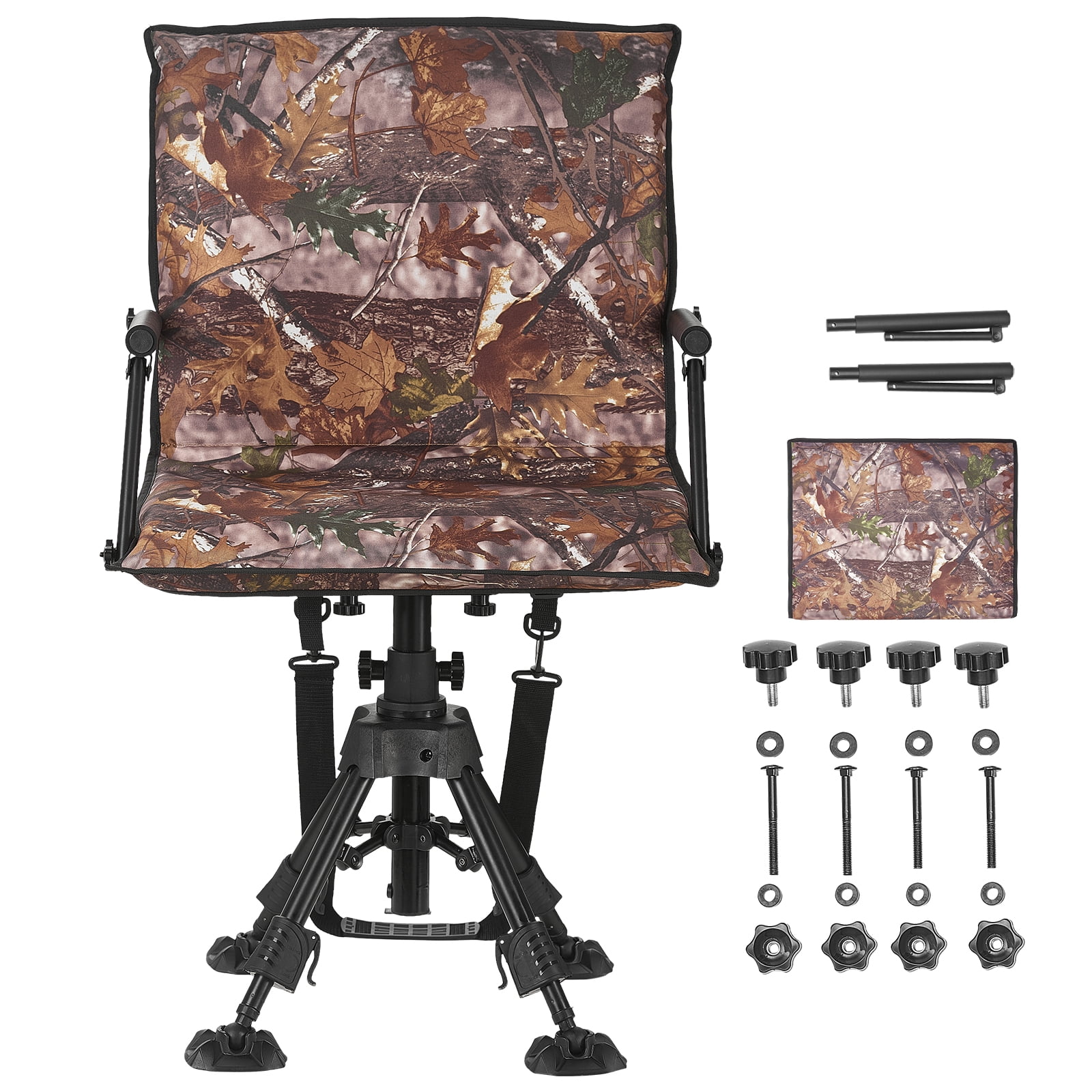 KFFKFF Hunting Chair with 360° Quiet Rotation, Foldable Design, Portable Blind Seat, Durable Steel Frame, Armrests, Protective Cover, Anti-Sink Feet, Adjustable Height, 350 Lbs Weight Limit