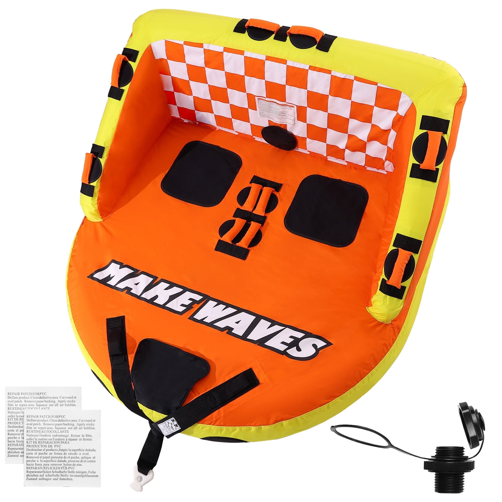 KFFKFF Inflatable Towable Tube for Boating 1-2 Rider with Deck Seats and Backrest