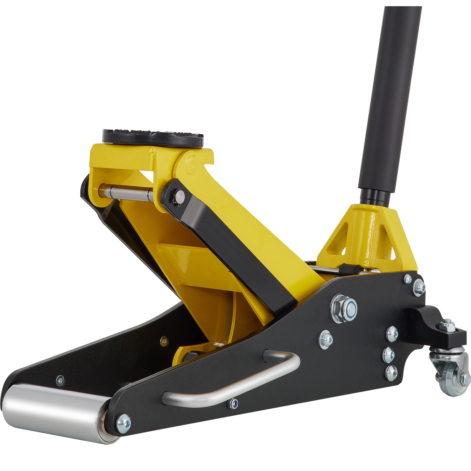 KFFKFF Low Profile Floor Jack 1.5 ton (3300 lbs), Dual Piston Quick Lift Pump, 3-3/20" - 14-10/27" Height Lifting Range, Yellow+Black, Aluminum and Steel Hydraulic Racing Floor Jack
