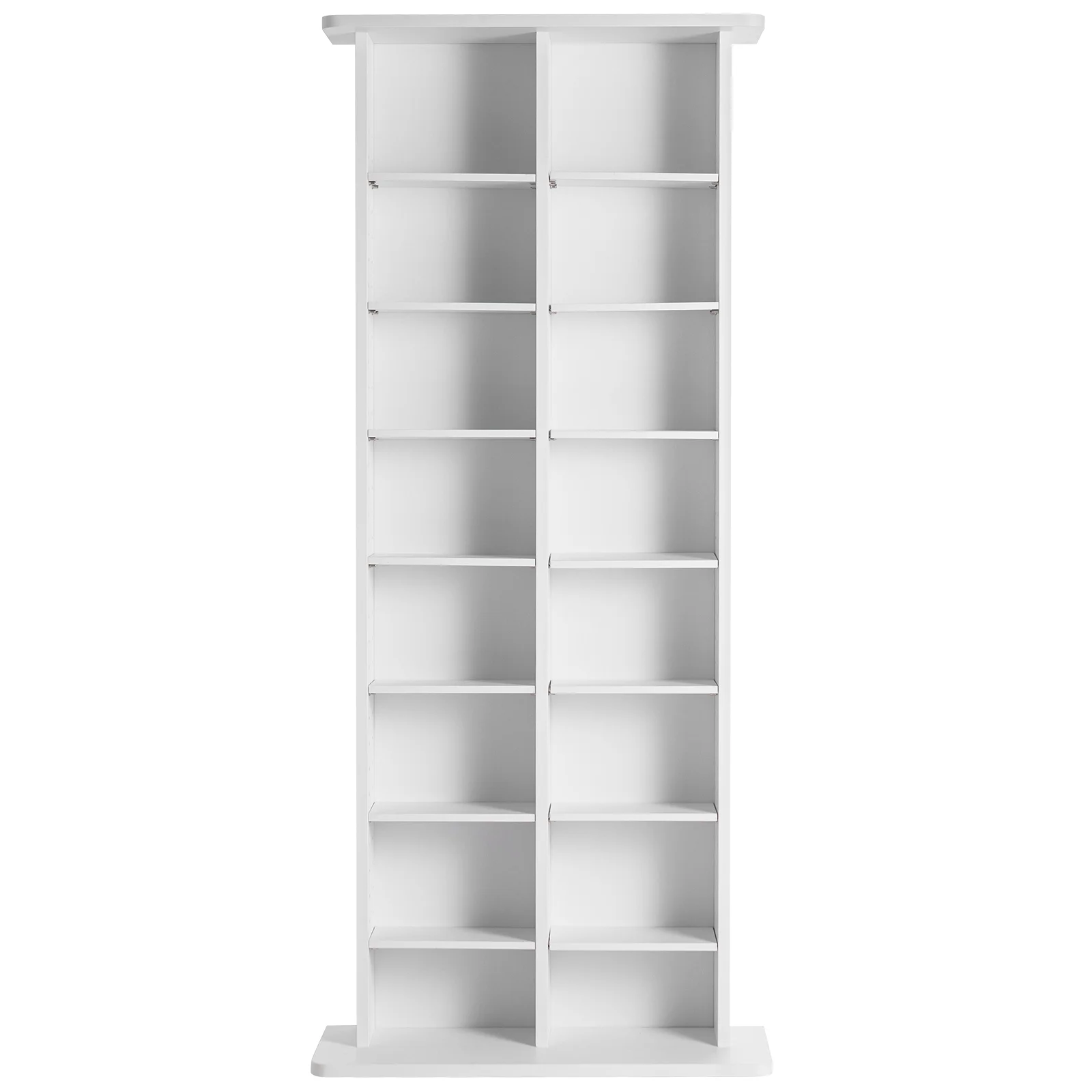KFFKFF Media Organizer Cabinet, 8-Tier DVD Rack, Stores Up to 464 CDs, Flexible CD Shelving with 16 Sections, Safeguards & Sorts Music, Films, Video Games & Collectibles, White