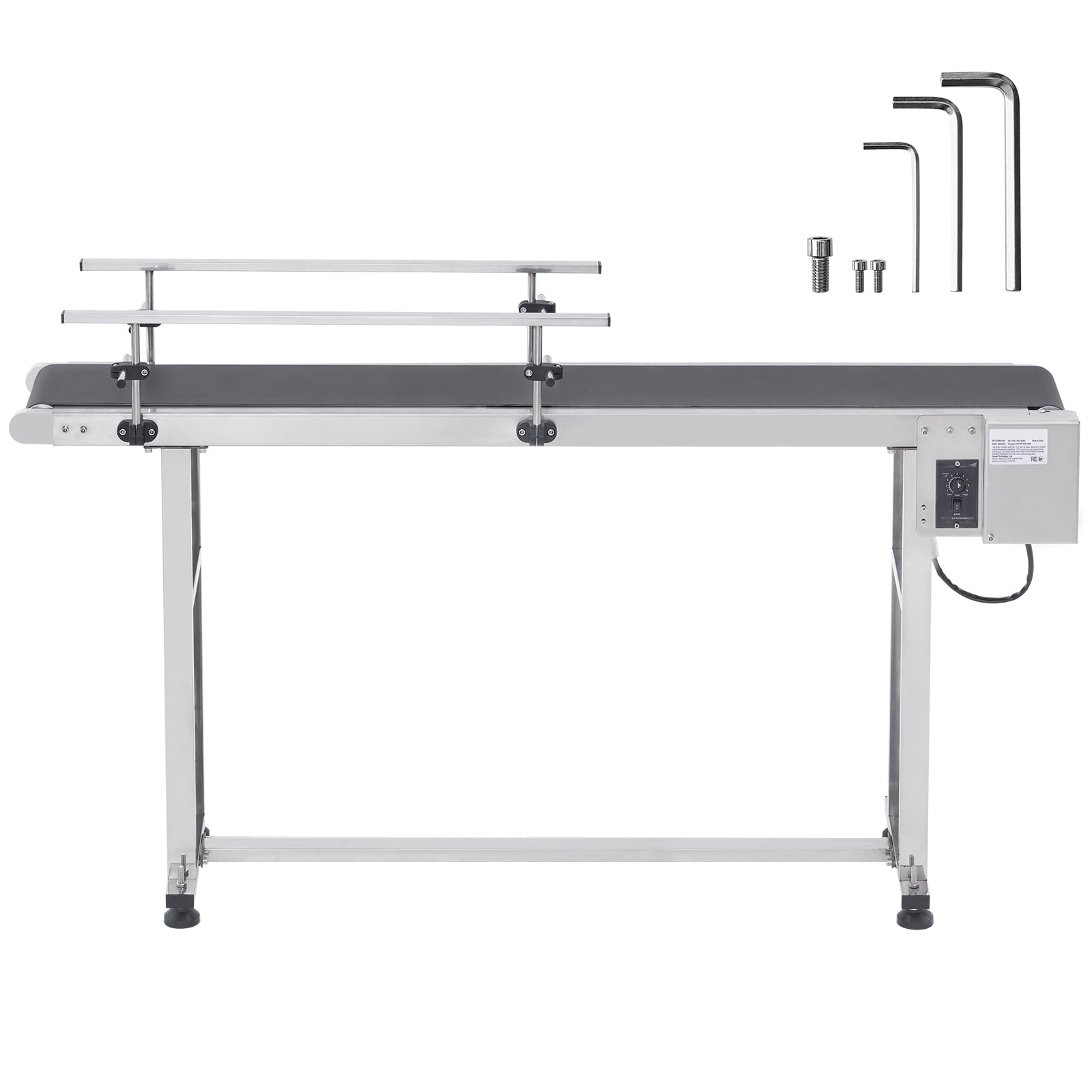 KFFKFF Motorized Conveyor Belt, 59 x 7.8 inch Table, Robust Stainless Steel, Ideal for Inkjet Coding Tasks, PVC Belt with Anti-Static Feature, Speed Control (Dual Guardrail)