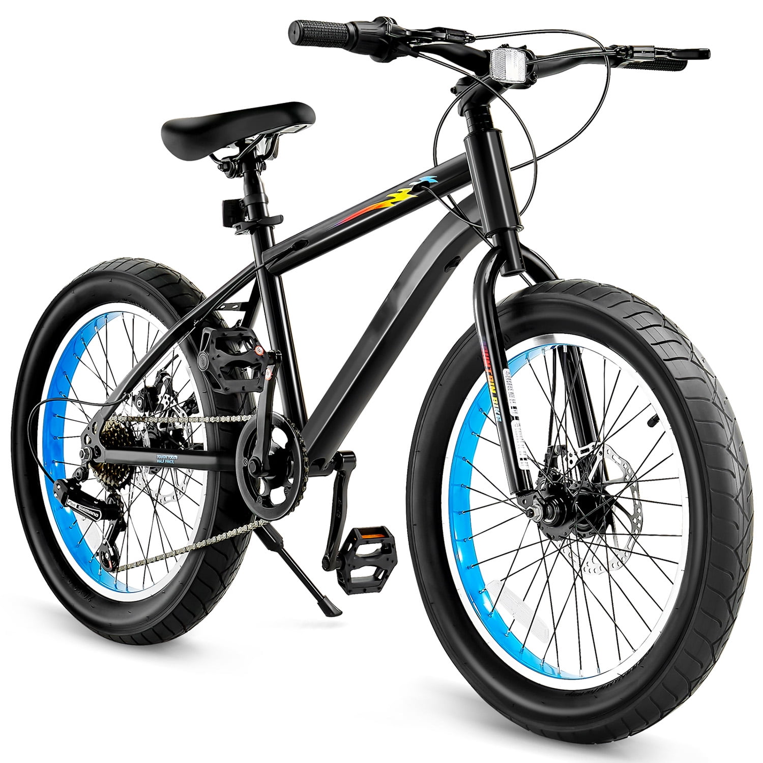 KFFKFF Mountain Bicycle, 20-inch MTB with 7 Gears SHIMANO Twist Gear Change, Cozy Seat, Double Disc Brakes, Robust Carbon Steel Structure, Wide Tire Sport Cycle for Trail Snow