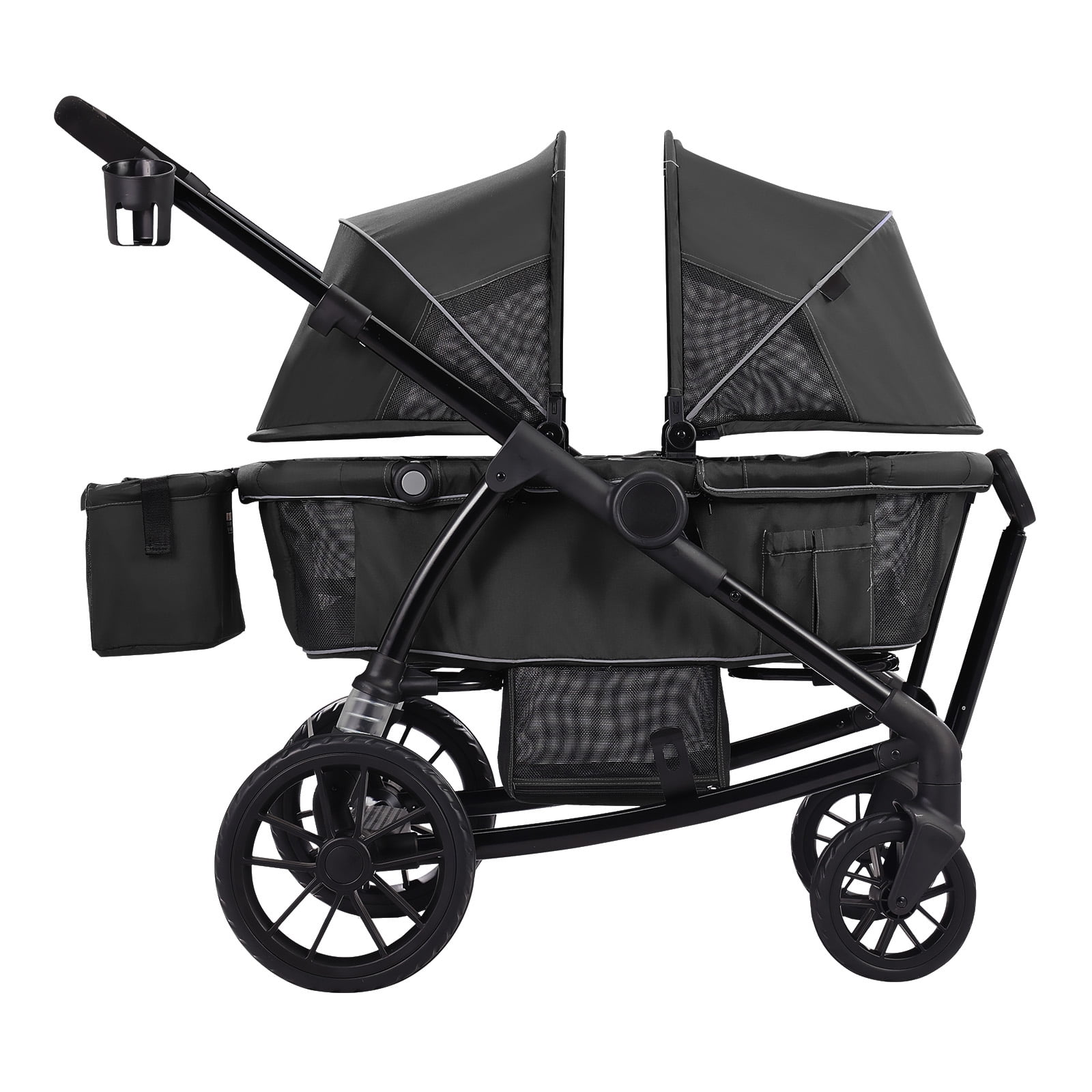 KFFKFF Multi-Terrain Wagon Stroller, Dual-Seating, Easily Foldable for Travel, Comes with Shade Cover, Storage for Parents, Food Tray & Beverage Holders, Supports up to 55lbs per Seat