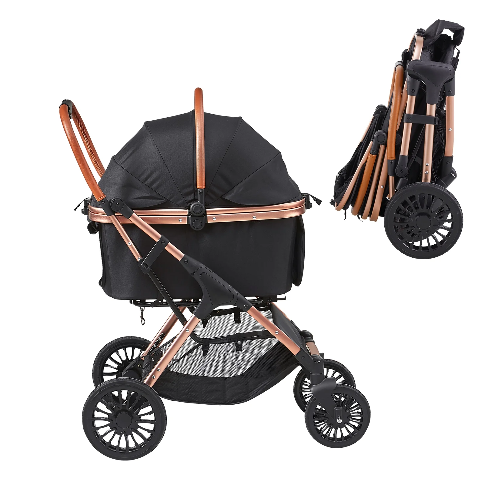 KFFKFF Pet Stroller 4 Wheels Dog Stroller with Brakes 66 lbs Weight Capacity