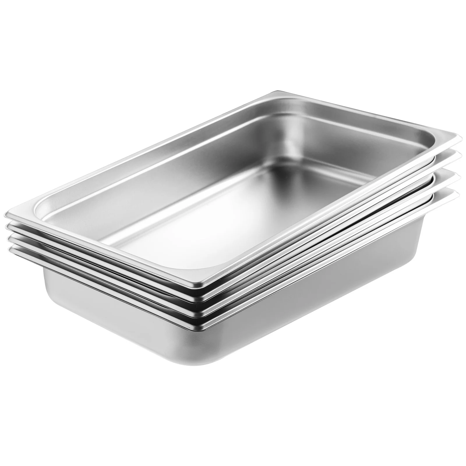 KFFKFF Set of 4 Hotel Pans, Full-Sized Anti-Jam Steam Pan with Cover, 0.8mm Thickness Stainless Steel Steam Table Pan, 4-Inch Depth Commercial Table Pan, Food Storage Pan