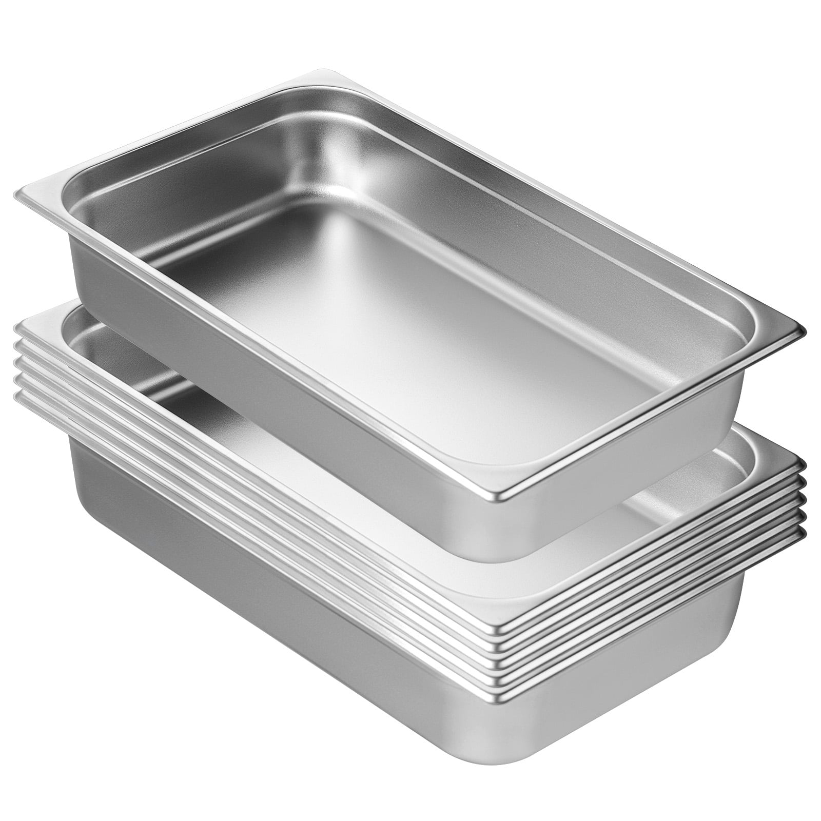 KFFKFF Set of 6 Hotel Pans, Full Size Anti-Jam Steaming Tray, 0.8mm Durable Stainless Steel Restaurant Buffet Pan, 4-Inch Depth Commercial Serving Pan, Catering Food Storage Tray