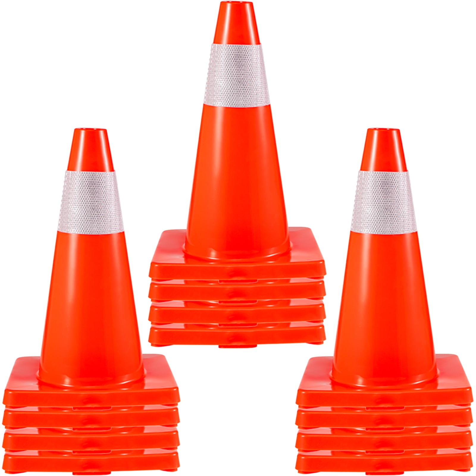 KFFKFF Set of 12, 18-Inch Traffic Safety Cones, Orange with Reflective Collars, PVC Base, Ideal for Roadway Parking and Home Hazard Construction