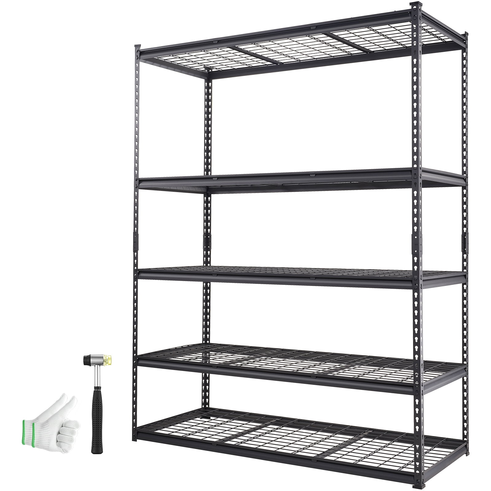 KFFKFF Storage Rack System, 5-Level Adjustable, Supports up to 2000 lbs, Robust Garage Metal Wire Organizer Unit, Black