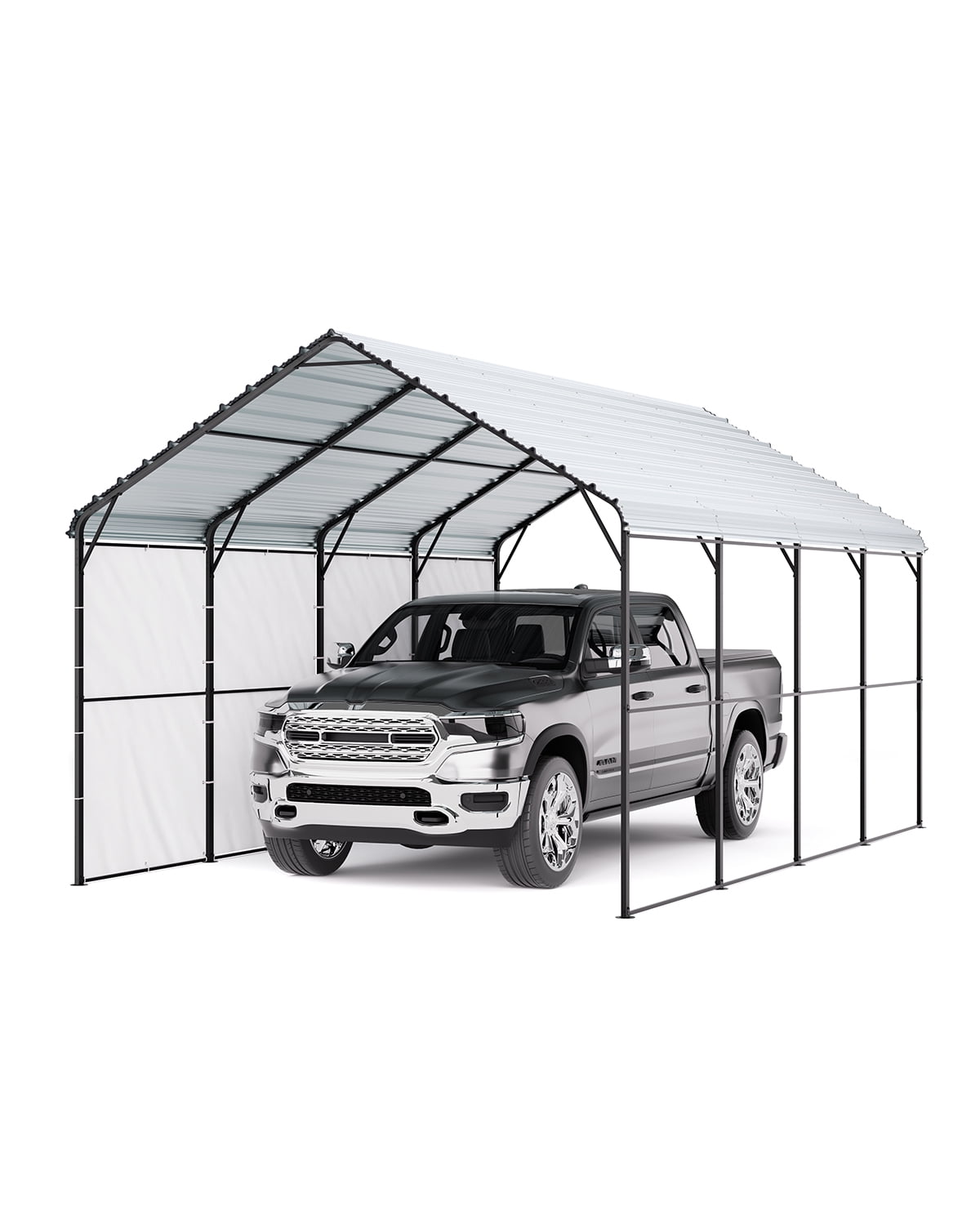 KFFKFF Sturdy Metal Carport, 12' x 20' Exterior Carport with Zinc-Coated Steel Frame & Roof, Vehicle Tent Garage Canopy with Detachable Sidewalls, Versatile Vehicle Housing for Pickup, Boat, Car