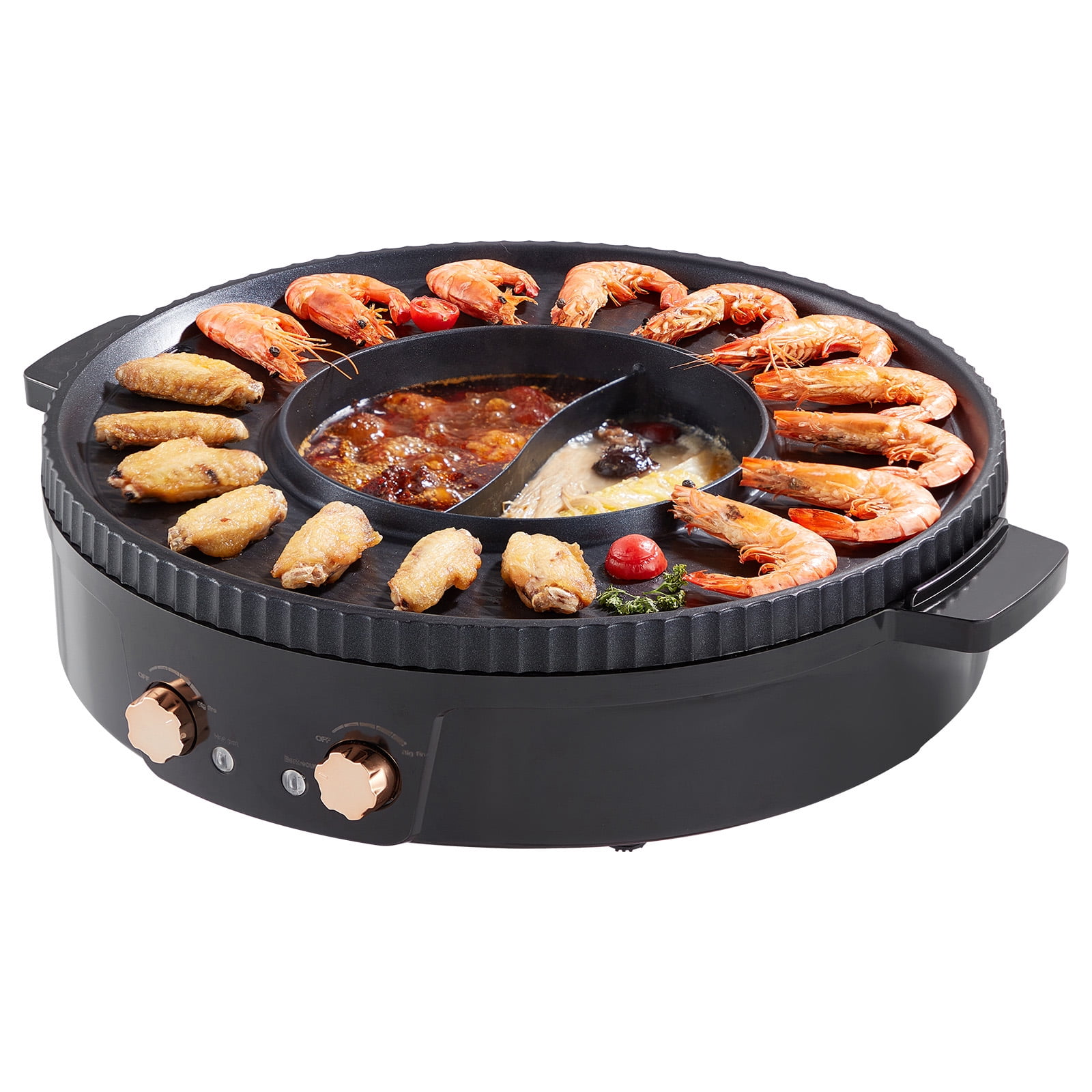 KFFKFF 2 in 1 Electric BBQ Pan Grill Hot Pot Portable Hot Pot BBQ Grill 1550W