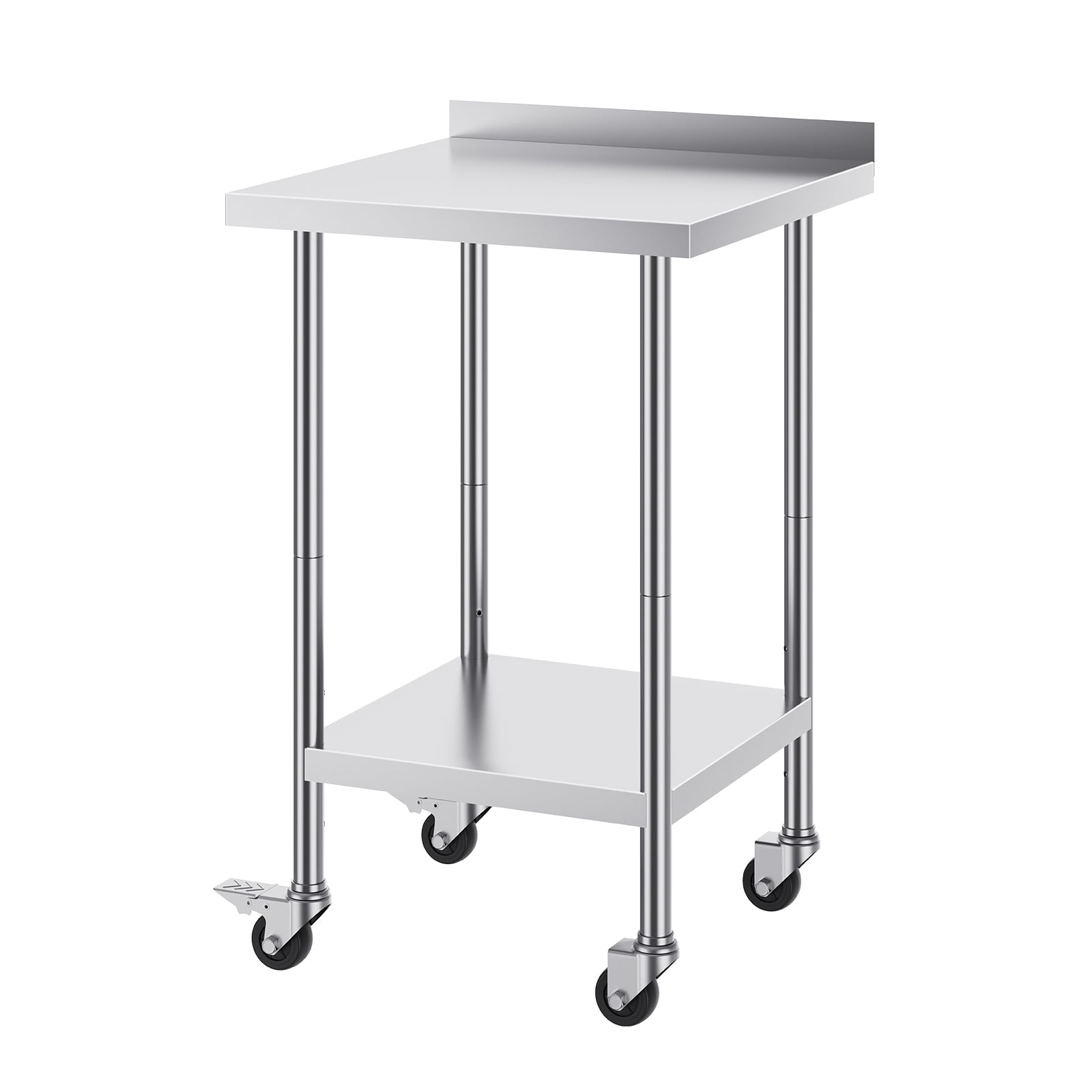 KFFKFF 24x24x40 Inch Industrial Grade Stainless Steel Work Table, Mobile Kitchen Prep Station with Wheels, Robust Kitchen Work & Prep Table, Adjustable Height Metal Table