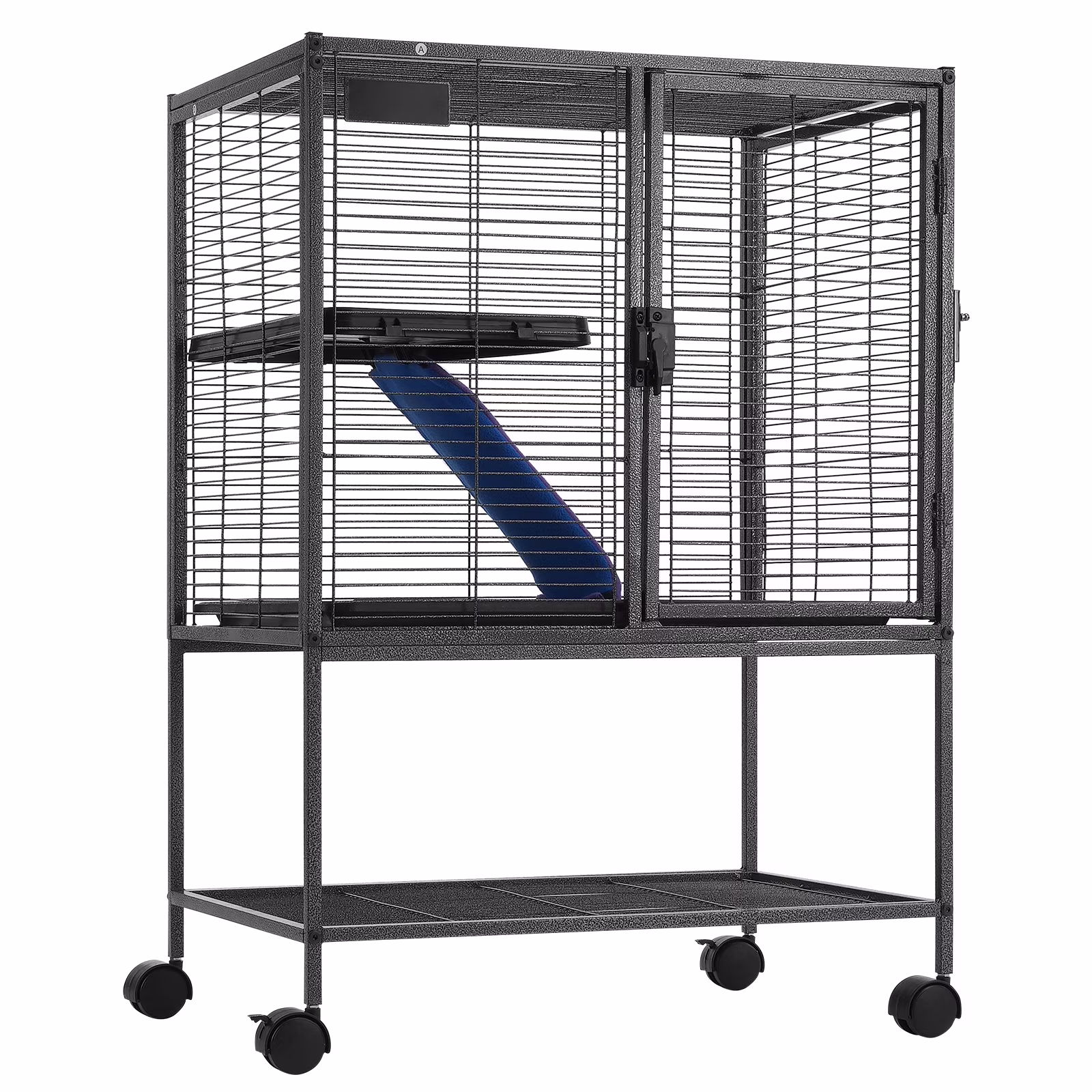 KFFKFF 34" Metal Mobile Ferret Home, Spacious Double-Deck Habitat, Includes Ramps & Tray, Simple Assembly, Ideal for Rats, Hamsters, Guinea Pigs, Chinchillas, Squirrels, Hedgehogs, Bunnies
