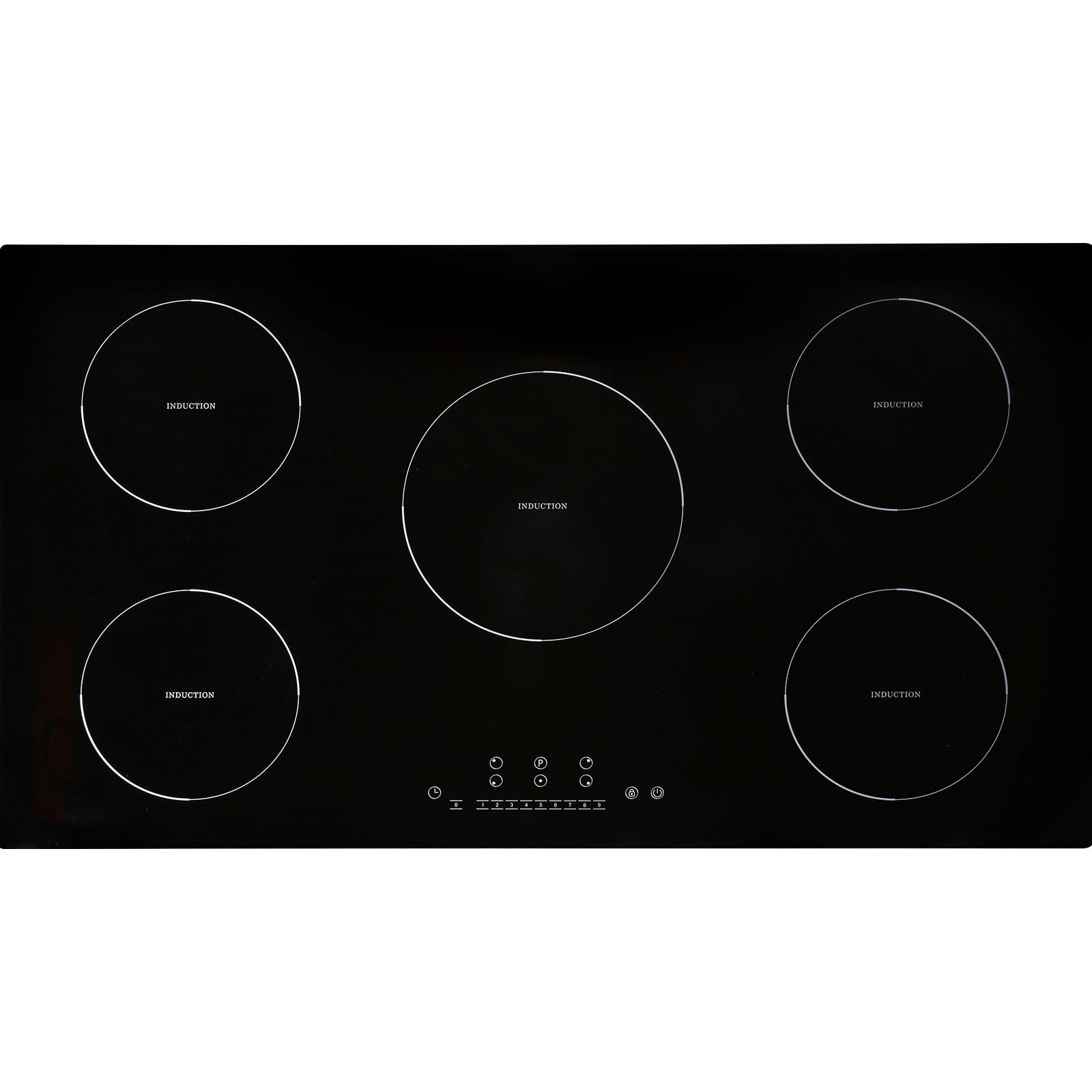 KFFKFF 36in Electric Cooktop, 5 Burners Ceramic Glass Stove Top Touch Control 9200W, 9 Heating Level Multifunctional Burner