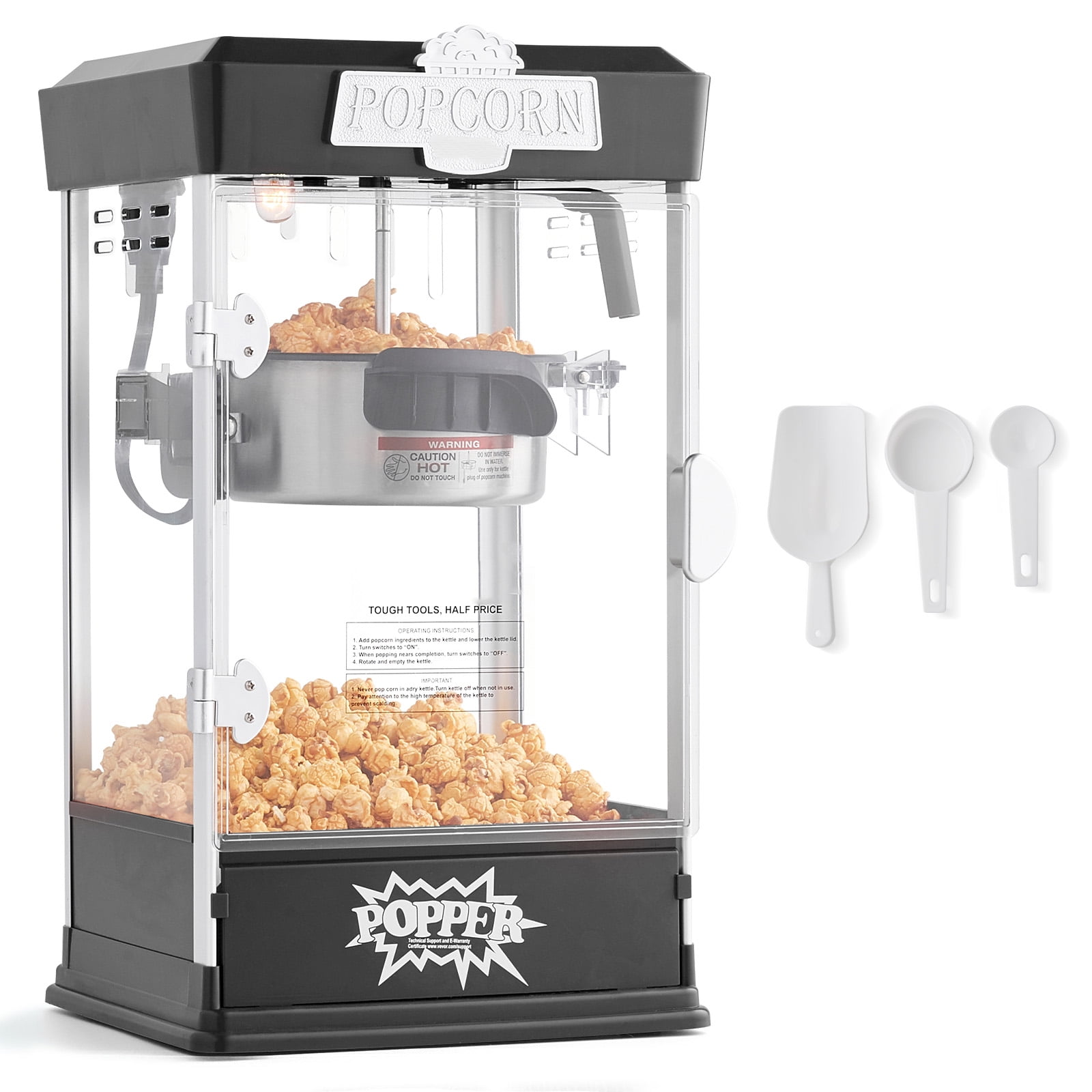 KFFKFF 4 Oz Commercial Popcorn Machine, 480W Countertop Popcorn Maker, Container Produces 1.5 Gallon per Cycle, Comes with 3 Ladles, Black