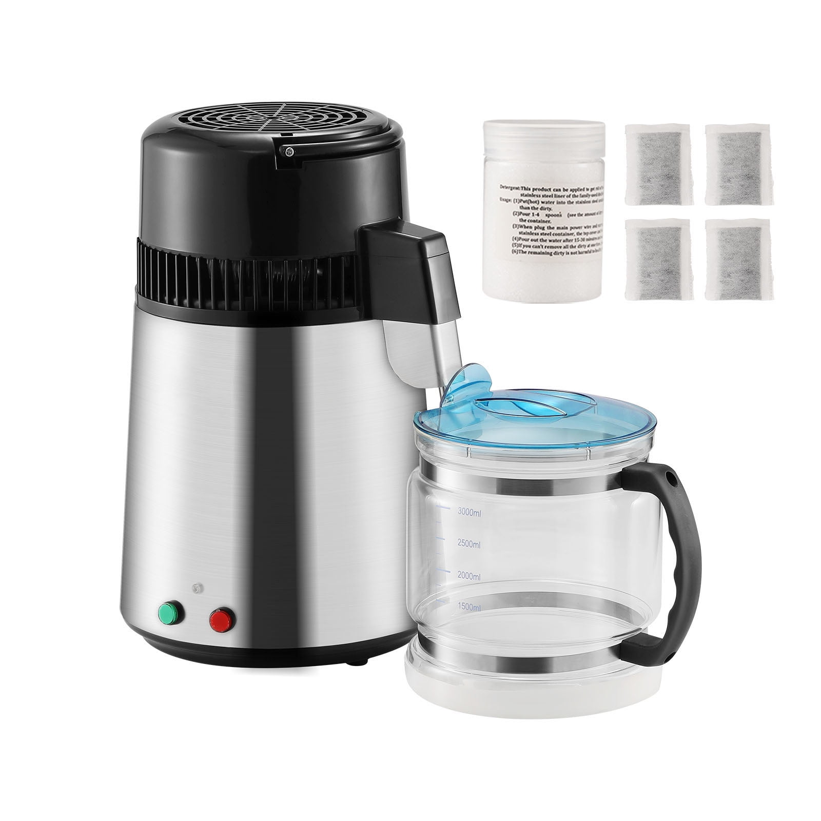 KFFKFF Water Distiller 1.05GL/4L 750W 304 Stainless Steel Countertop Distilled Water Machine with Smart Switch Purifier Filter for Home Office