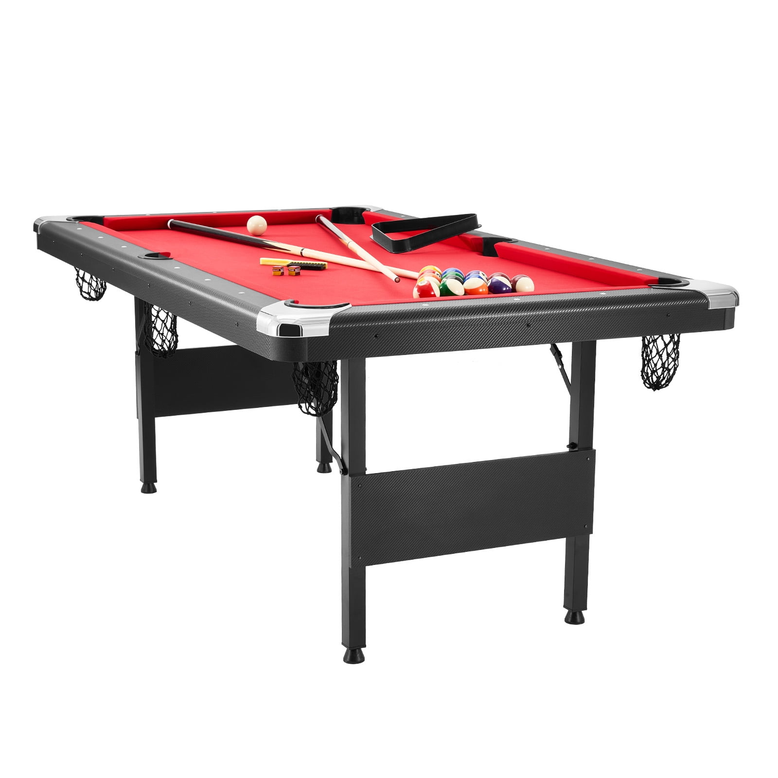 KFFKFF 6.3ft Billiards Table Portable Pool Table Red Cloth for Family Game Room